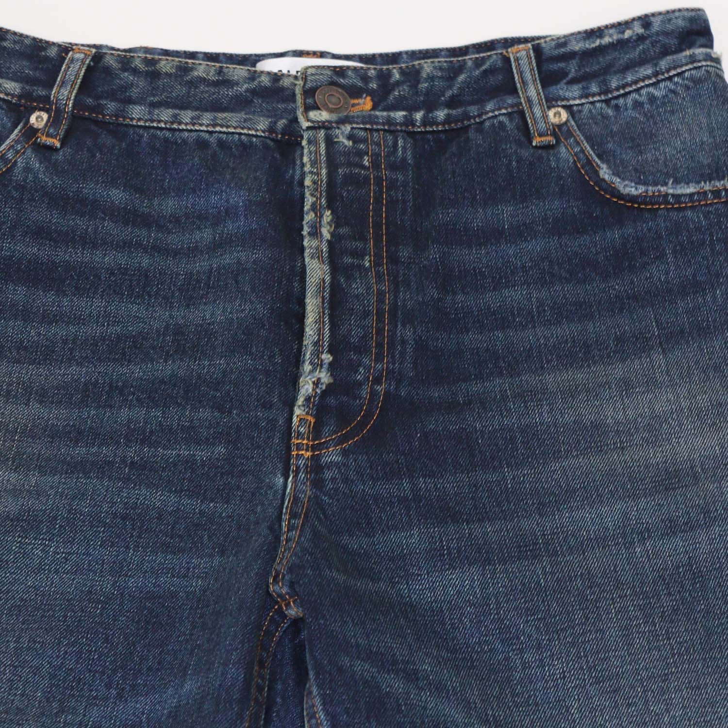 Balenciaga Blue Denim Distressed Wide Leg Jeans