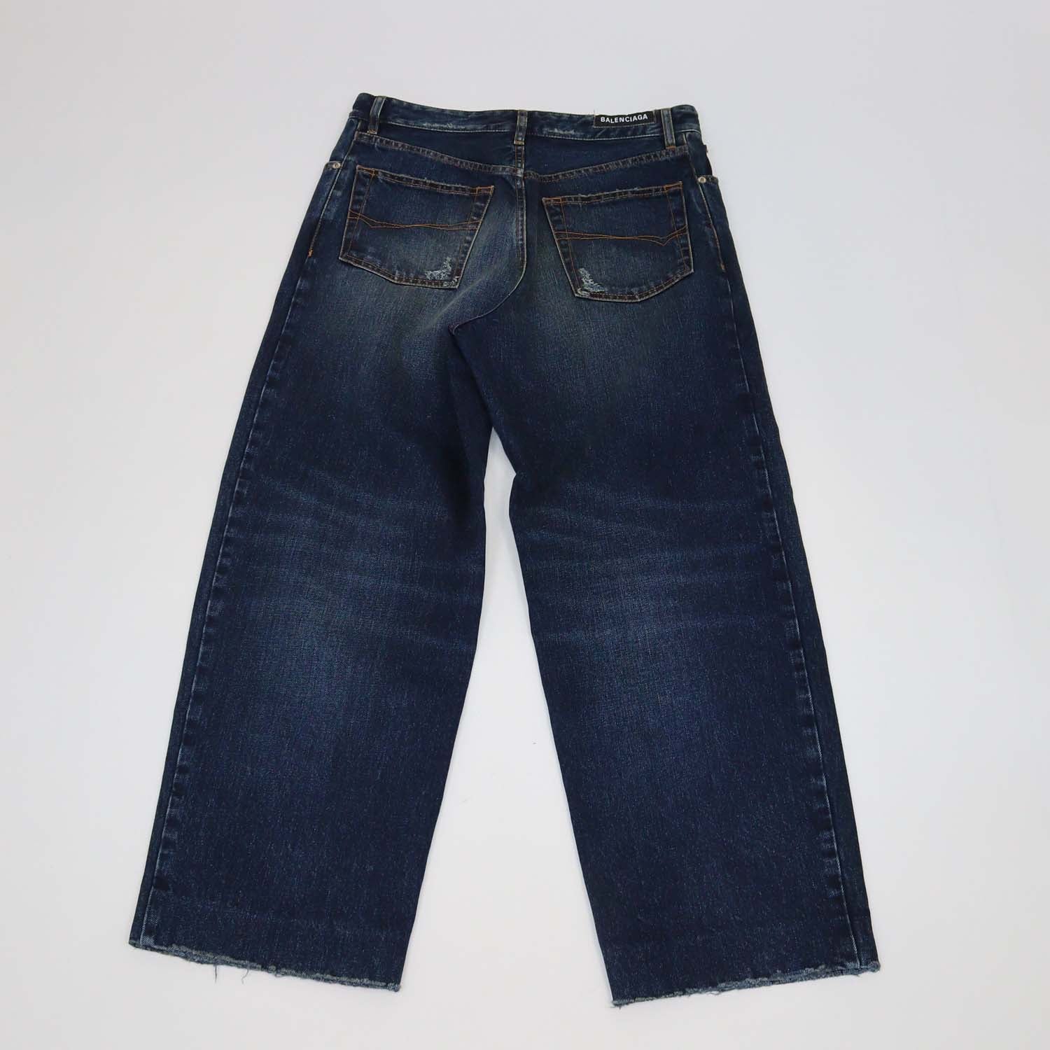 Balenciaga Blue Denim Distressed Wide Leg Jeans