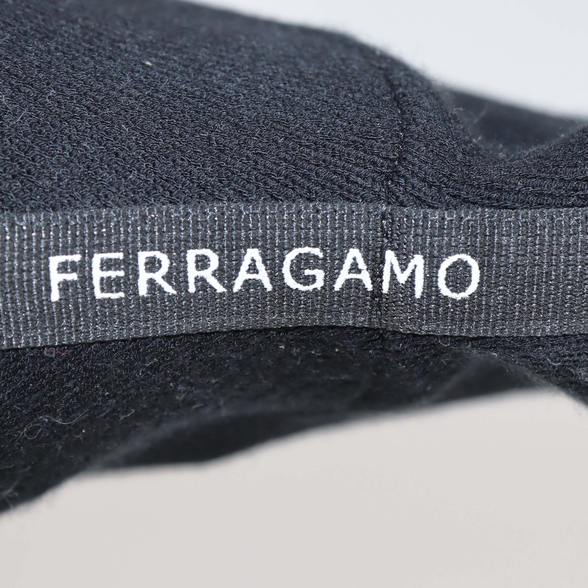 Salvatore Ferragamo Black Knitted Fabric Block Heel Booties