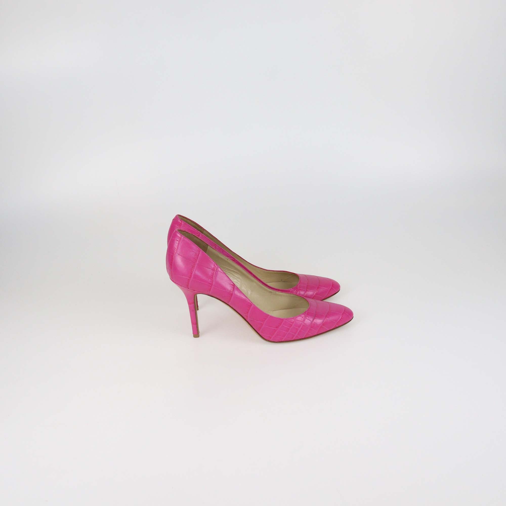Jimmy Choo Pink Croc Embossed Leather Pumps