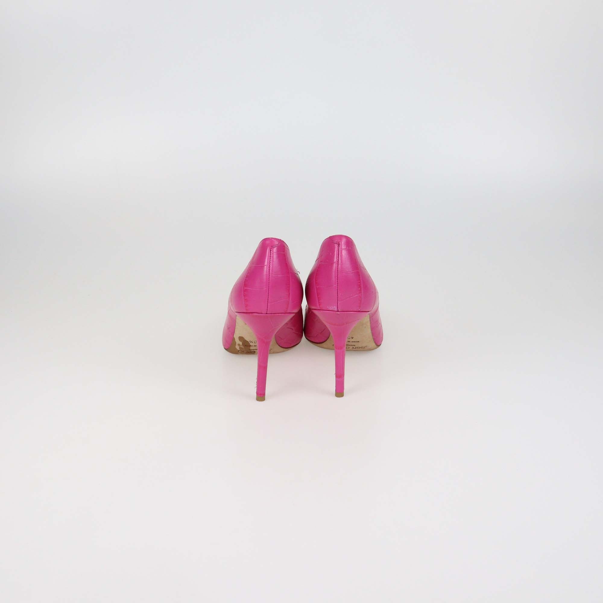 Jimmy Choo Pink Croc Embossed Leather Pumps