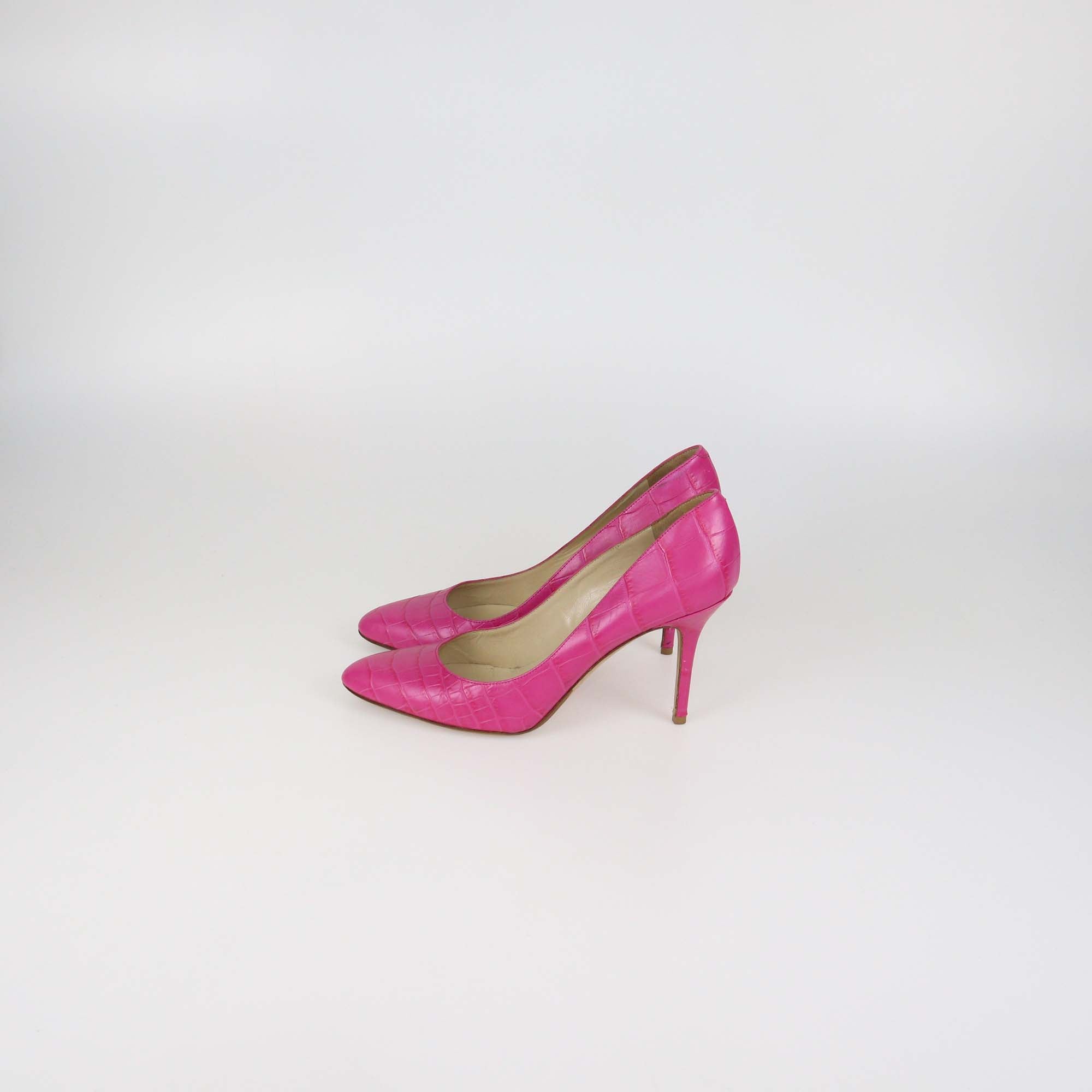 Jimmy Choo Pink Croc Embossed Leather Pumps