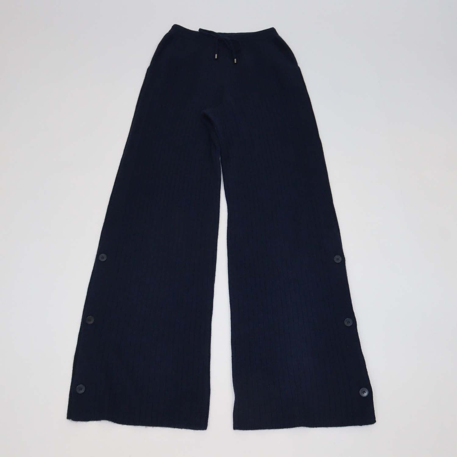 Loro Piana Navy Cashmere Drawstring Button Wide Leg Sweatpants
