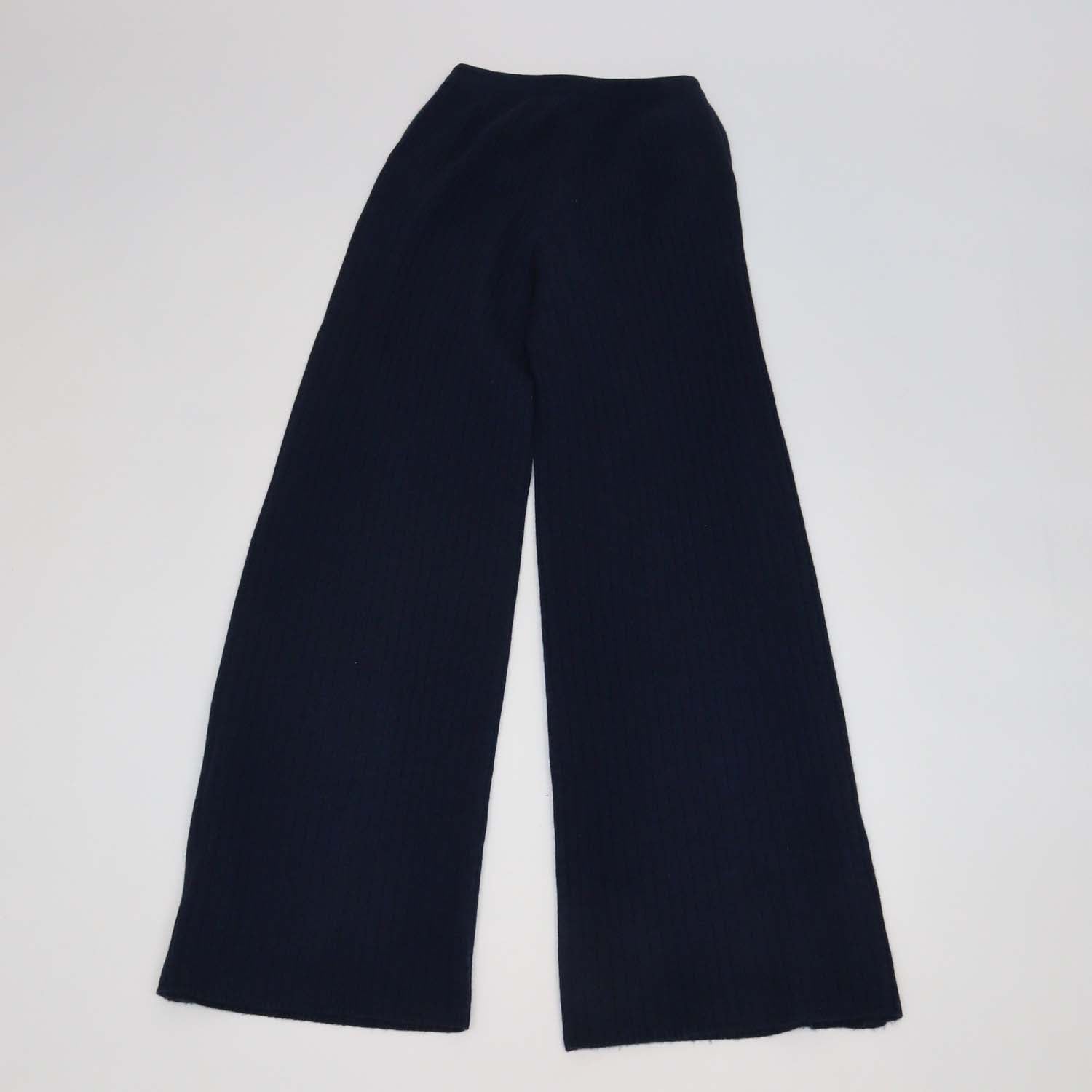 Loro Piana Navy Cashmere Drawstring Button Wide Leg Sweatpants