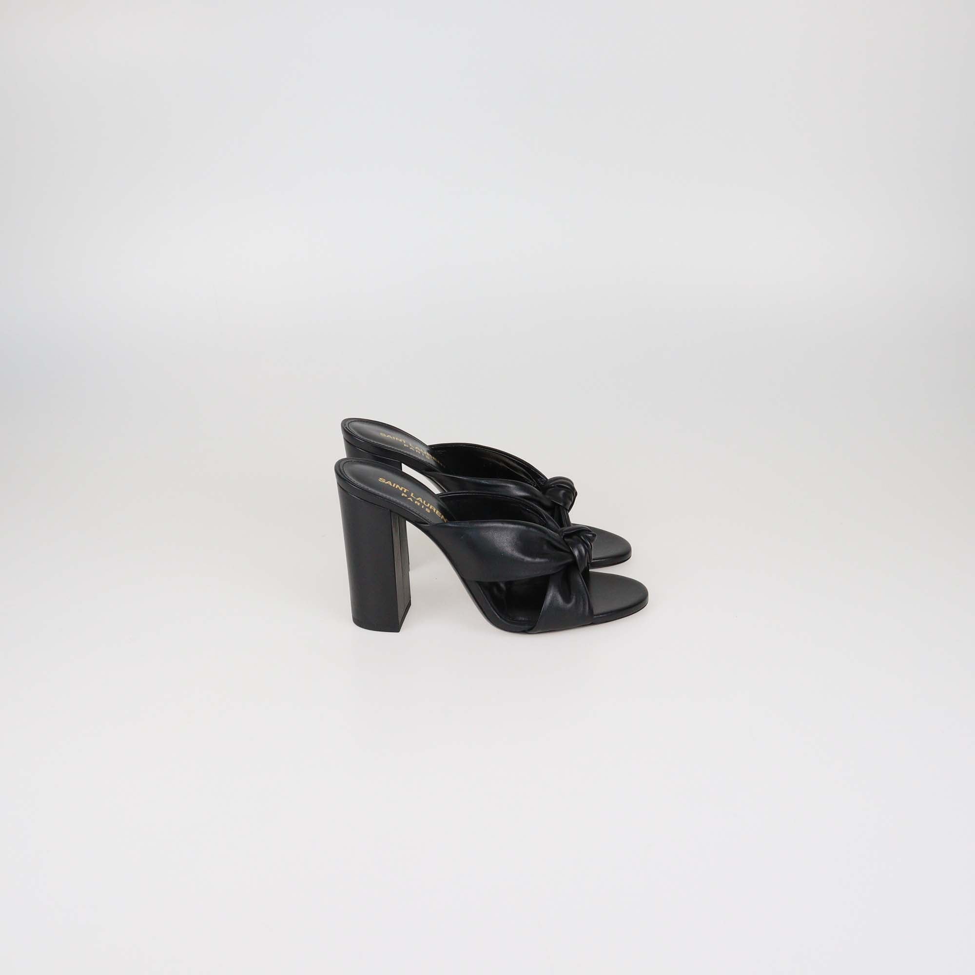 Saint Laurent Black Leather Bianca Knotted Slide Mules