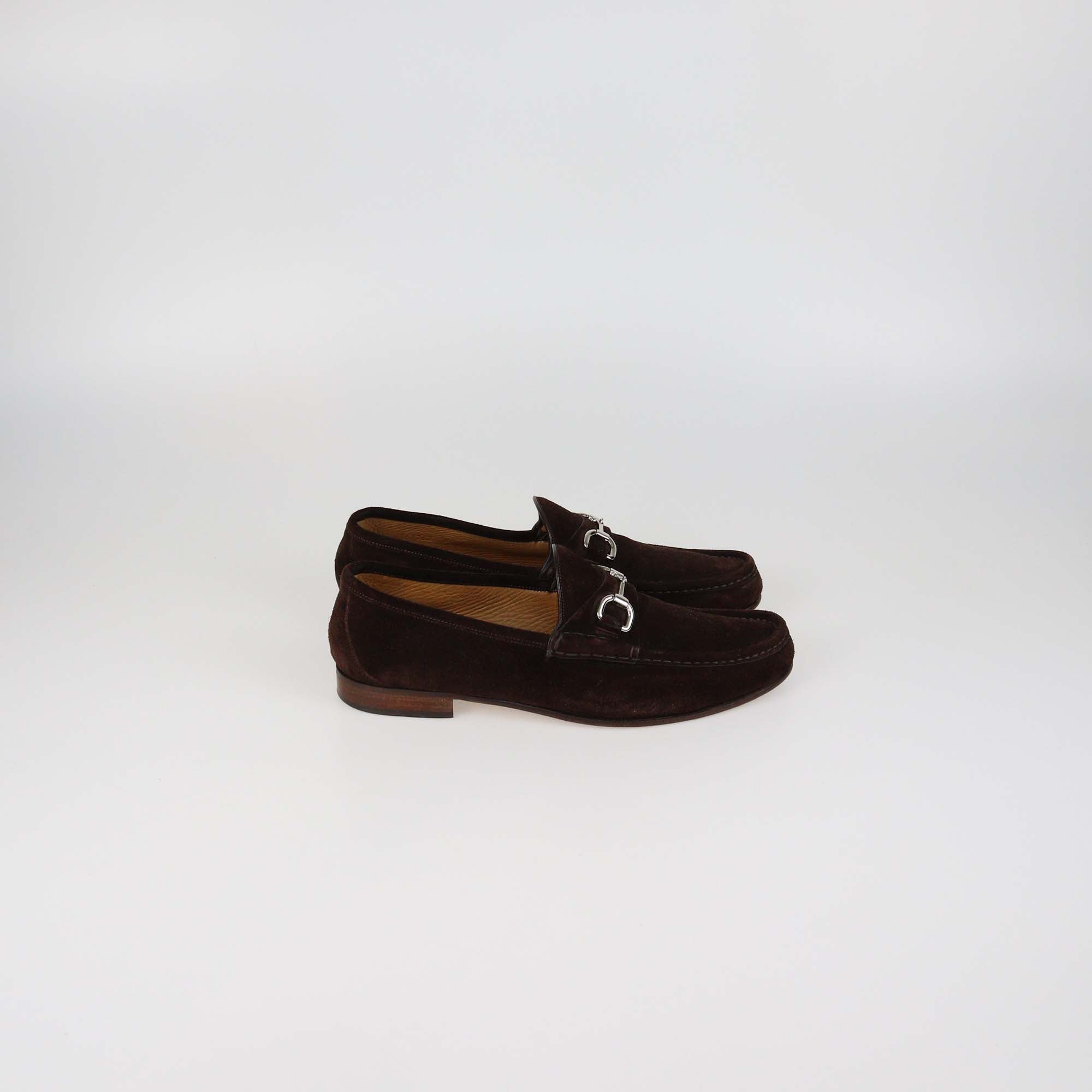Gucci Dark Brown Suede Horsebit Loafers