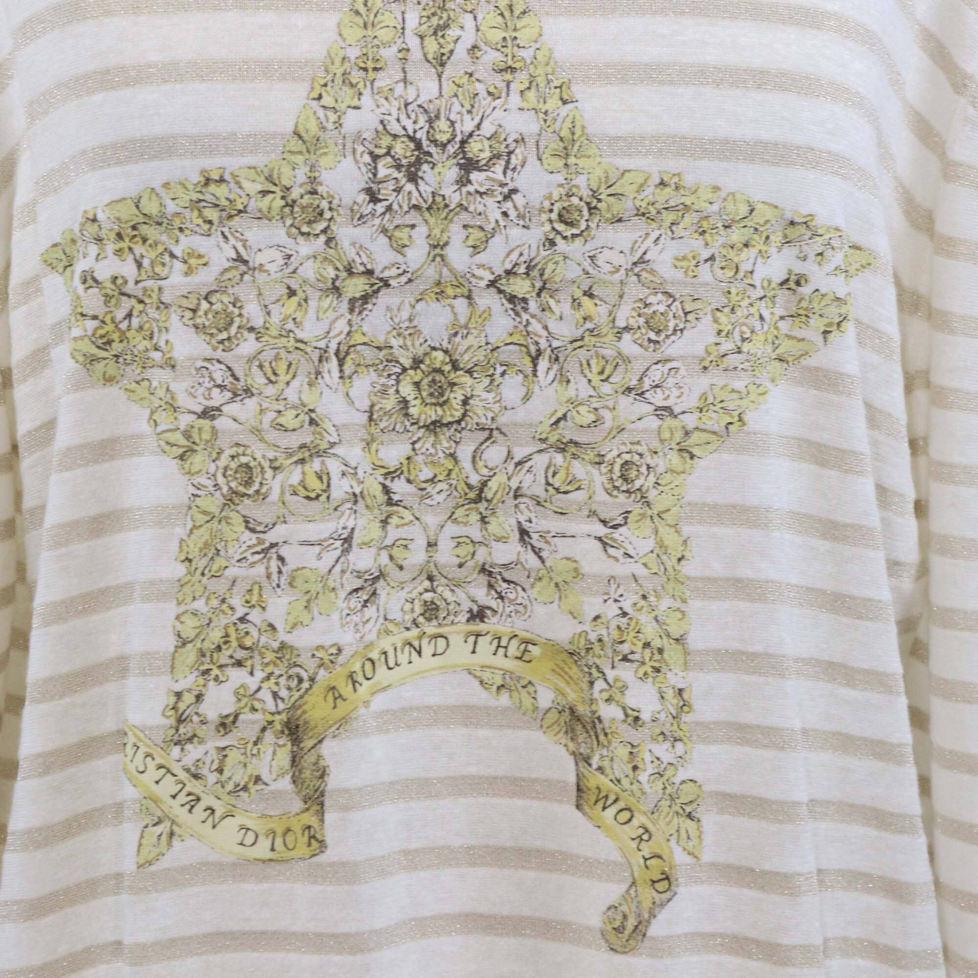 Christian Dior White/Gold Monochrome Stripe Around The World Star Print Sweater Womens Christian Dior