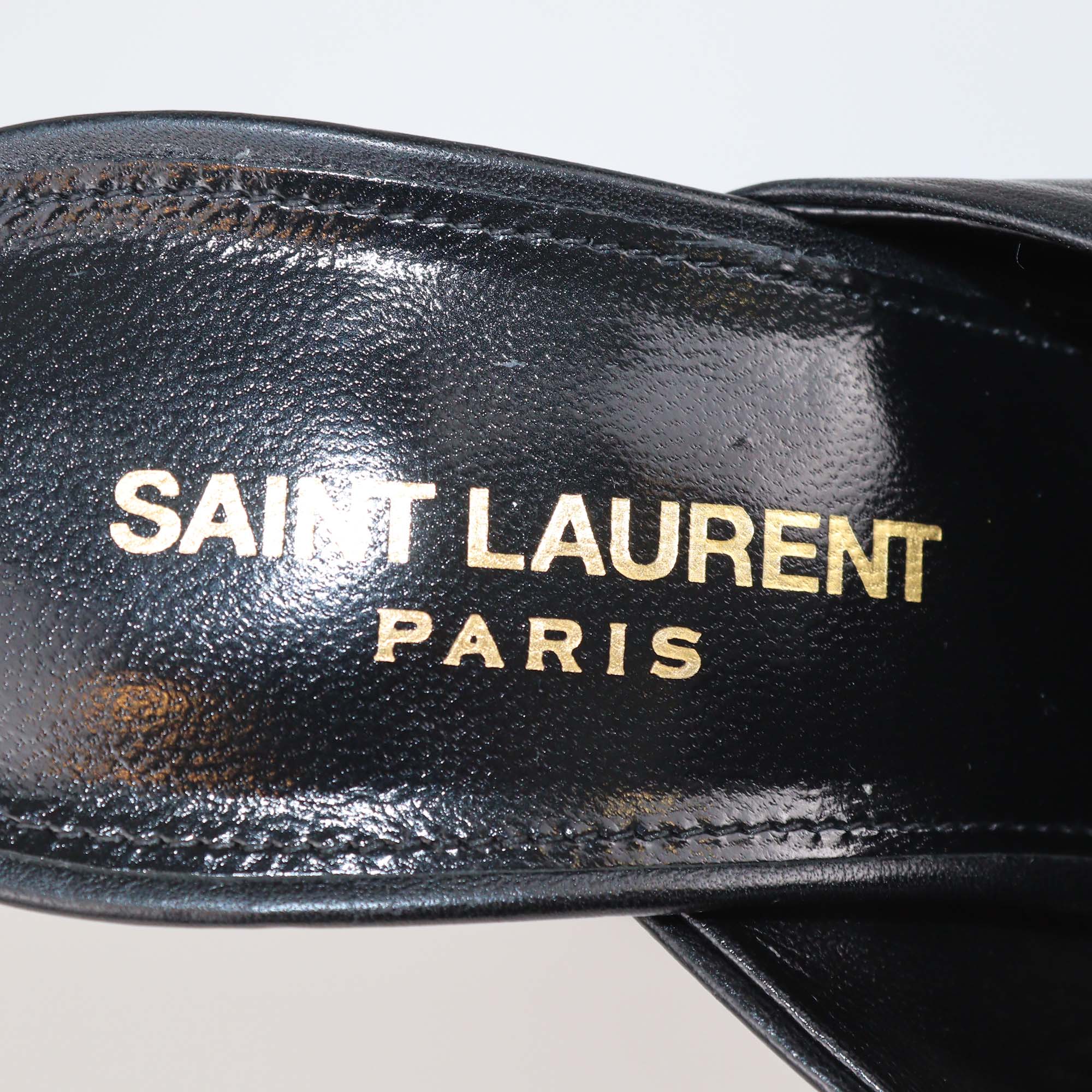 Saint Laurent Black Leather Bianca Knotted Slide Mules