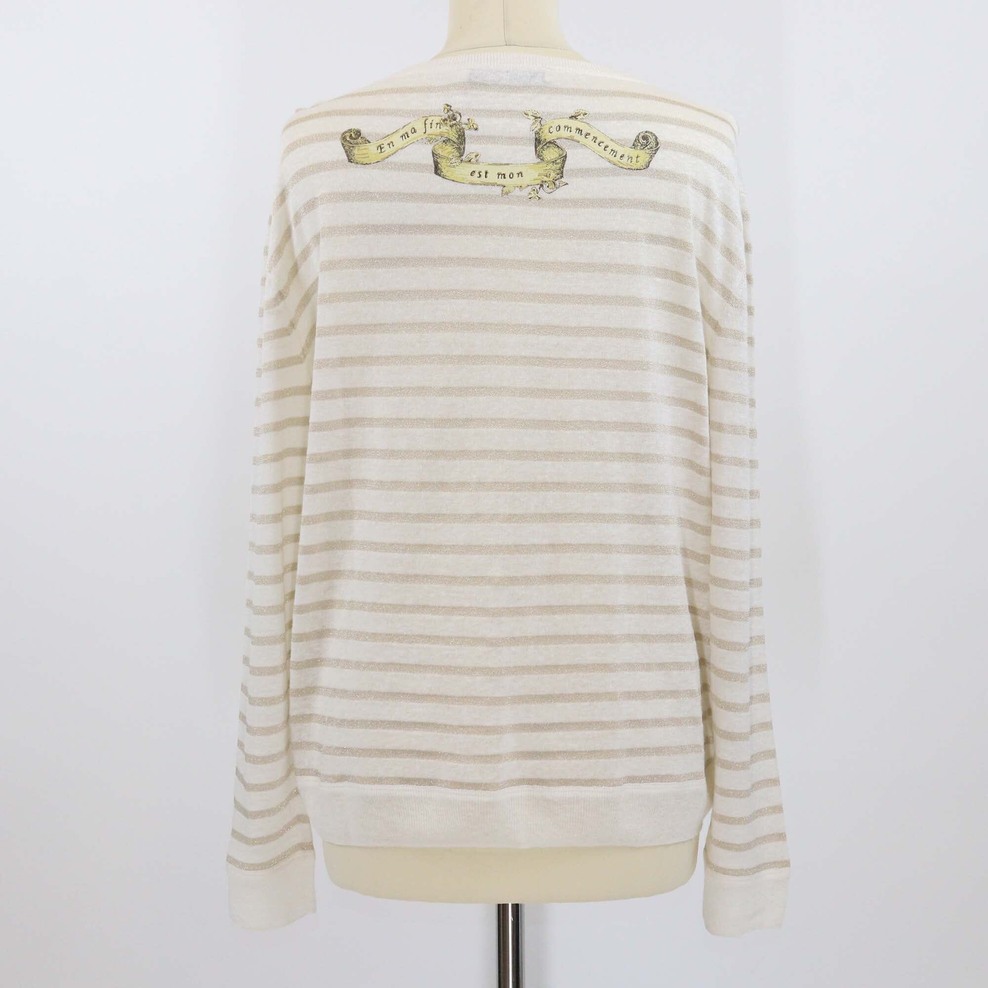 Christian Dior White/Gold Monochrome Stripe Around The World Star Print Sweater Womens Christian Dior