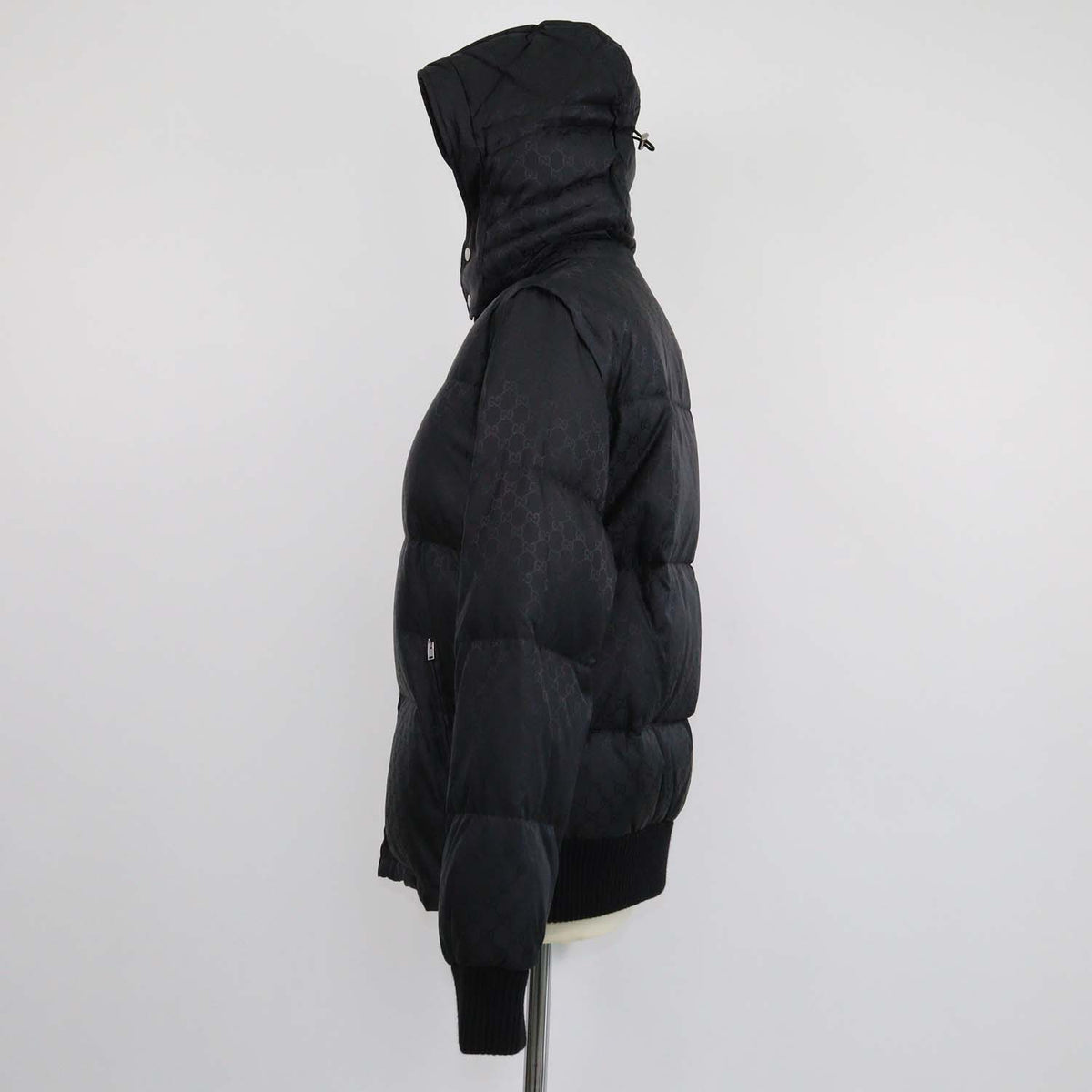 Gucci Black GG Nylon Detachable Sleeve and Hoodie Down Jacket/Vest