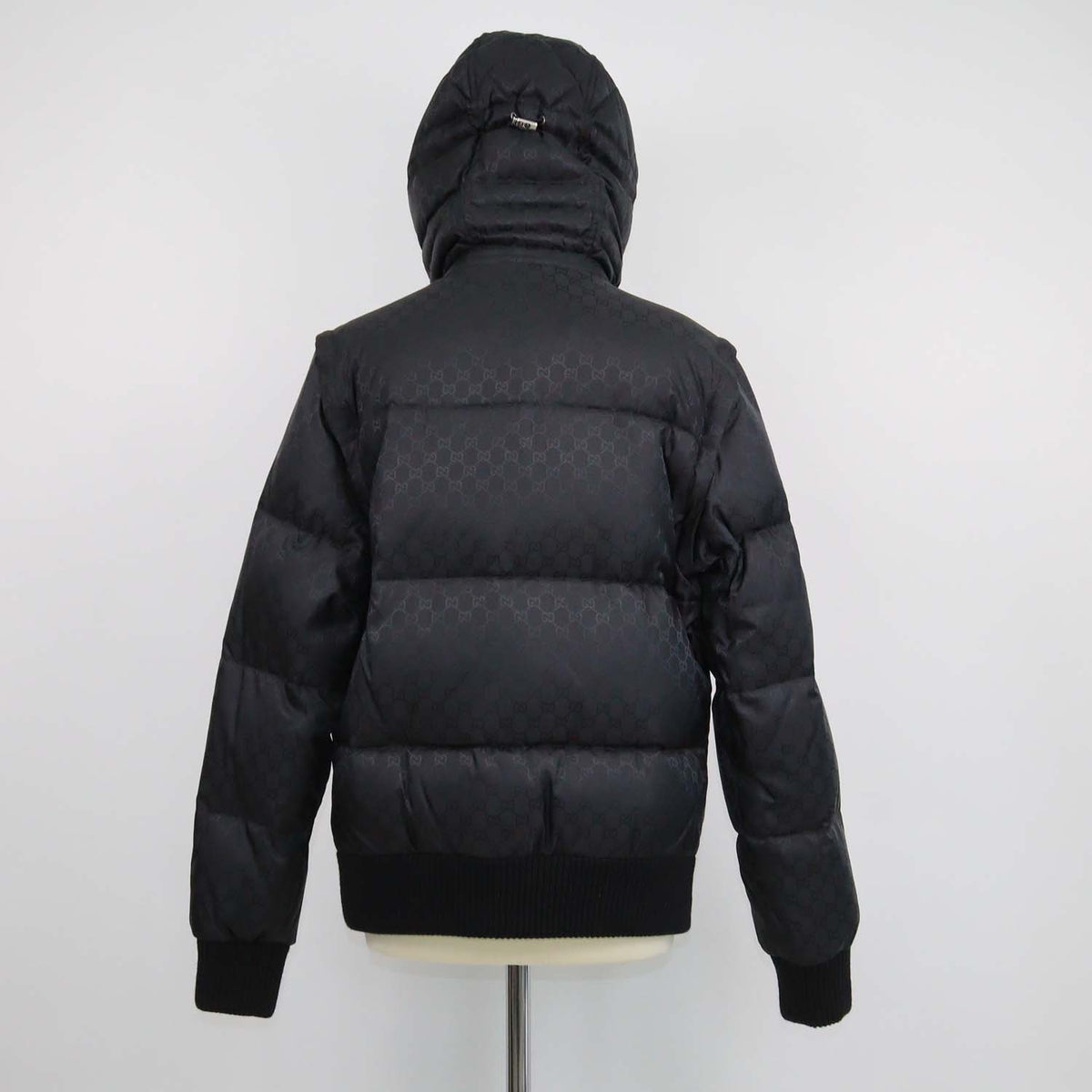 Gucci Black GG Nylon Detachable Sleeve and Hoodie Down Jacket/Vest