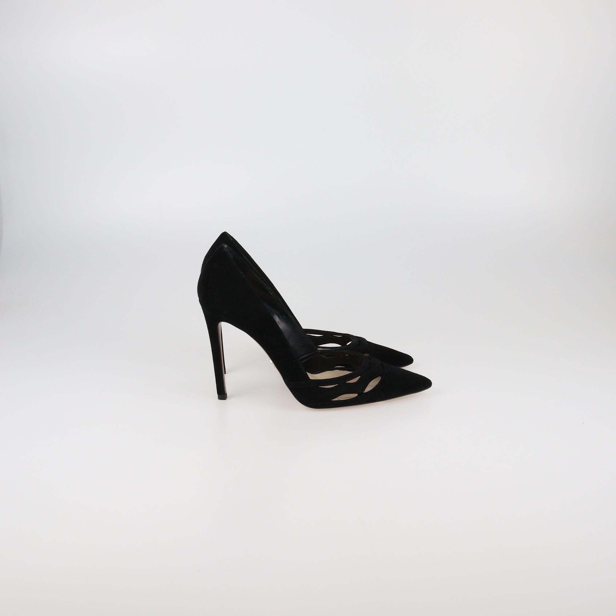 Prada Black Wave Cut-Out Pointed Toe Pumps Womens Prada
