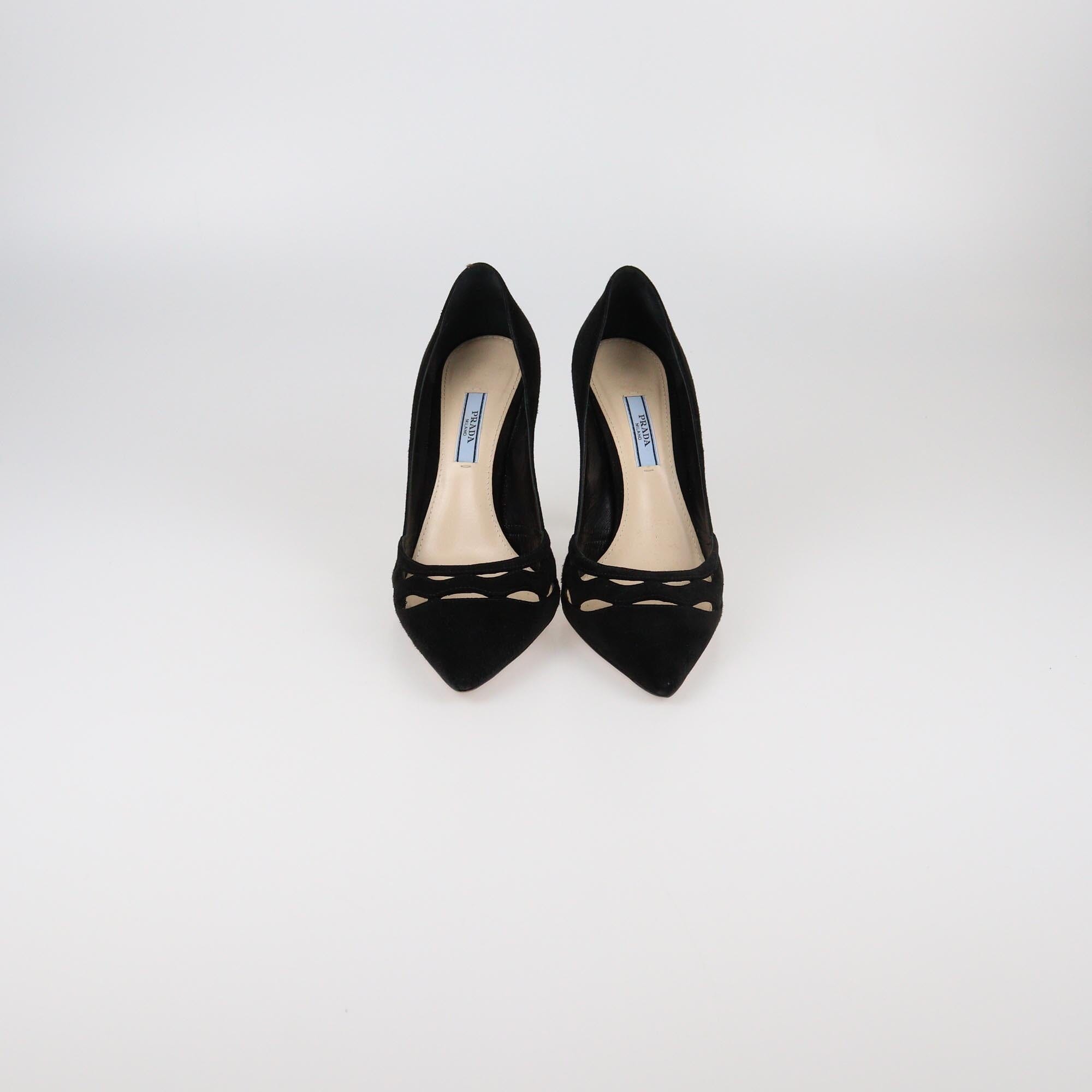Prada Black Wave Cut-Out Pointed Toe Pumps Womens Prada