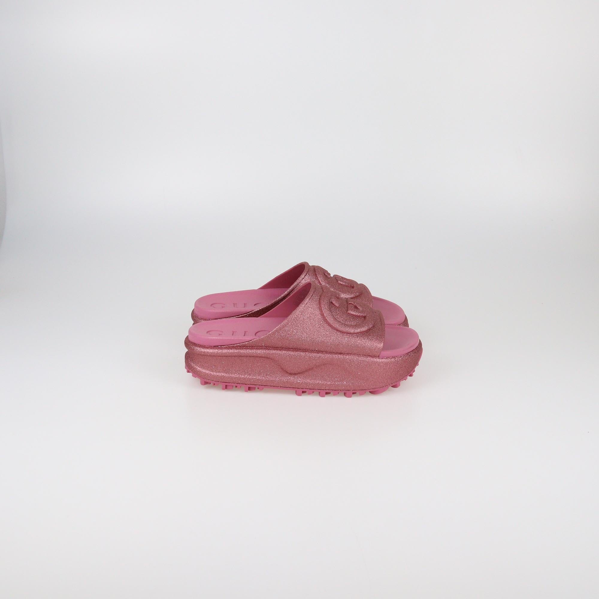 Gucci Rose Glitter Interlocking G Sandals Womens Gucci