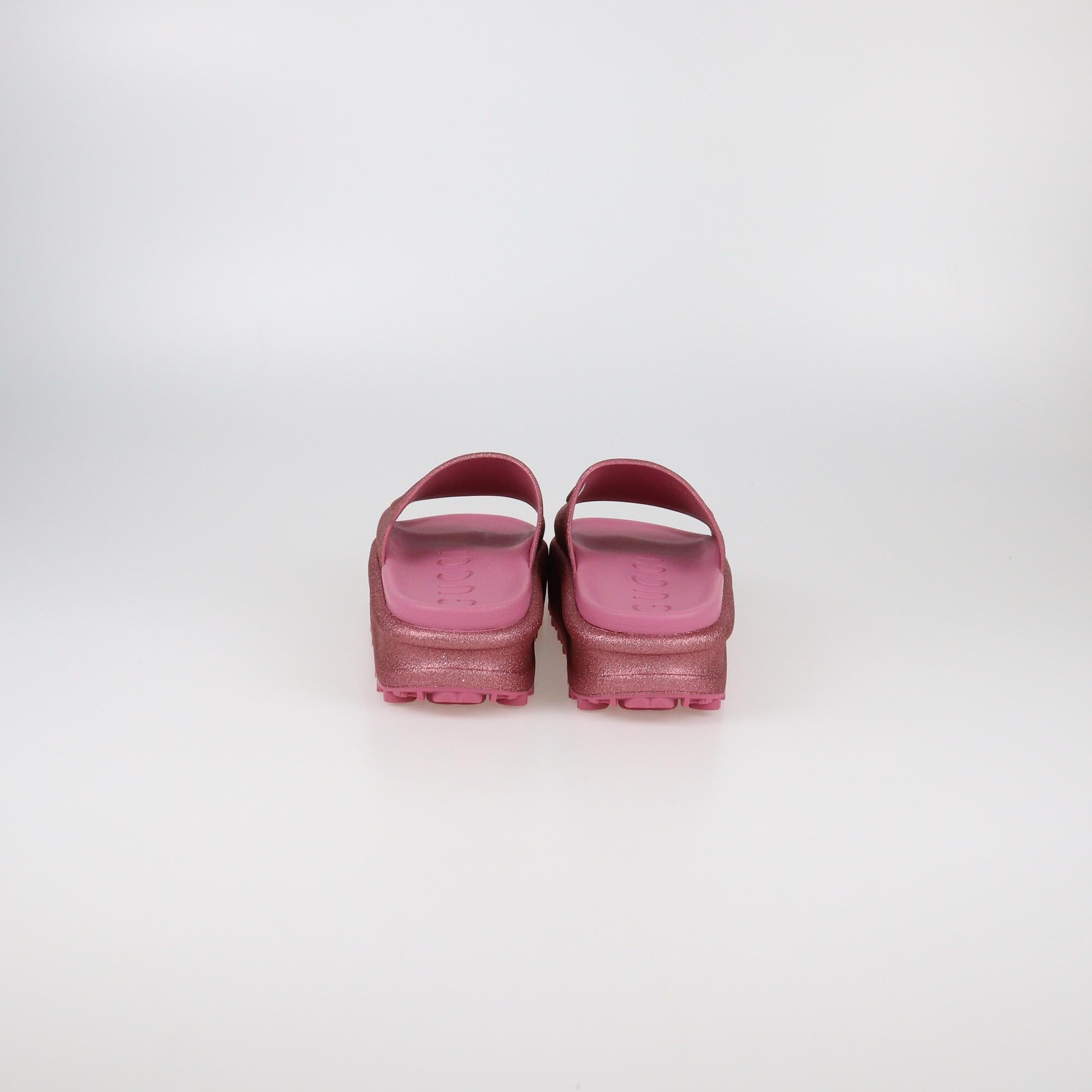 Gucci Rose Glitter Interlocking G Sandals Womens Gucci