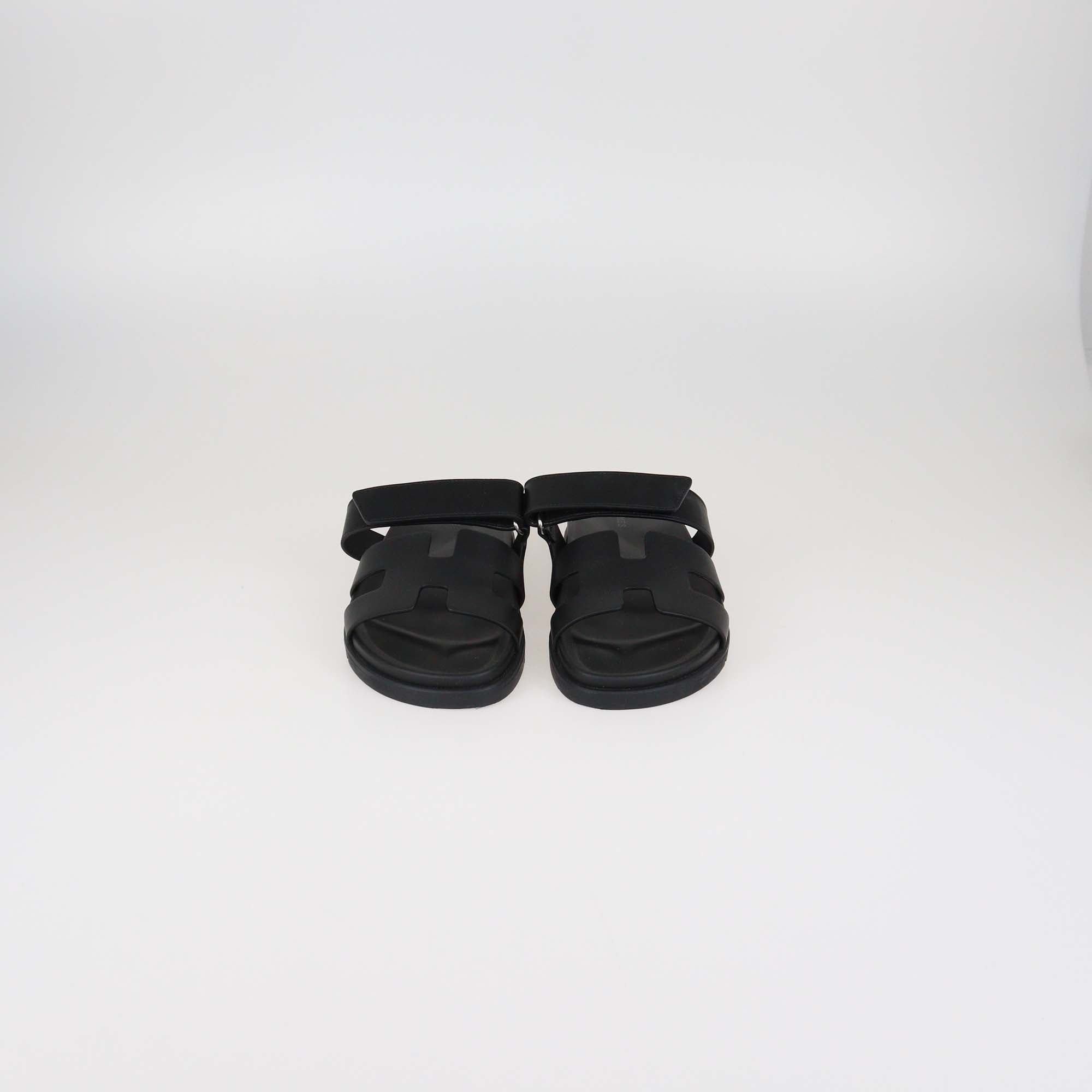 Hermes Black Leather Chypre Slide Sandals
