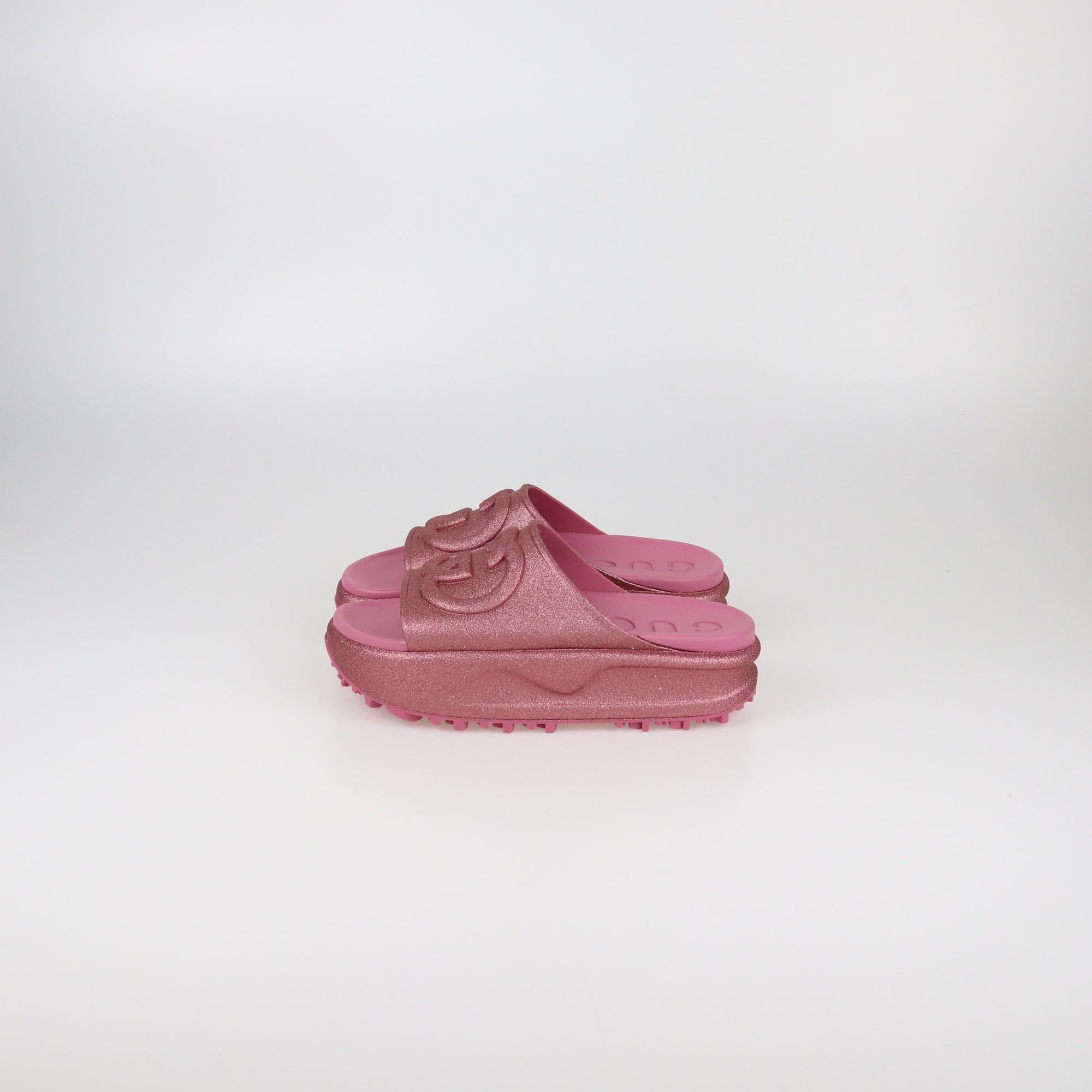 Gucci Rose Glitter Interlocking G Sandals Womens Gucci