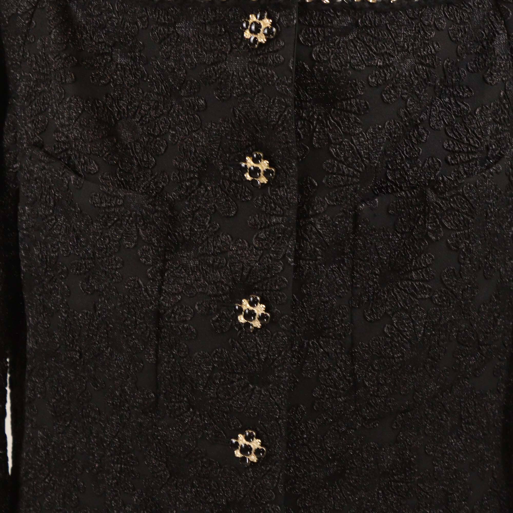 Chanel Black Embroidered Camellia Two Pocket Off Shoulder Button Up Jacket Womens Chanel