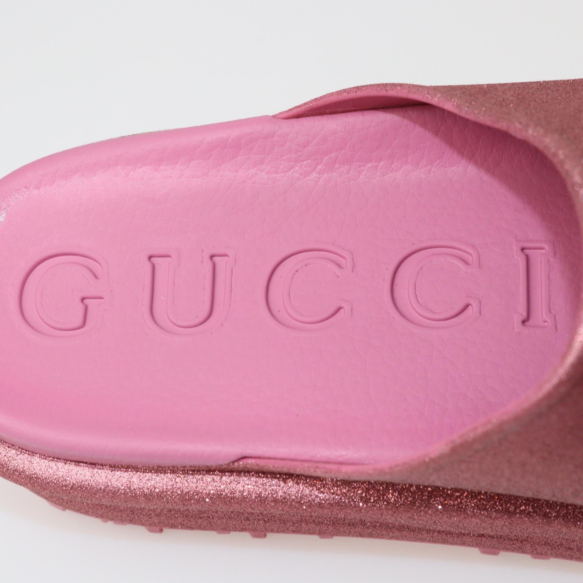 Gucci Rose Glitter Interlocking G Sandals Womens Gucci