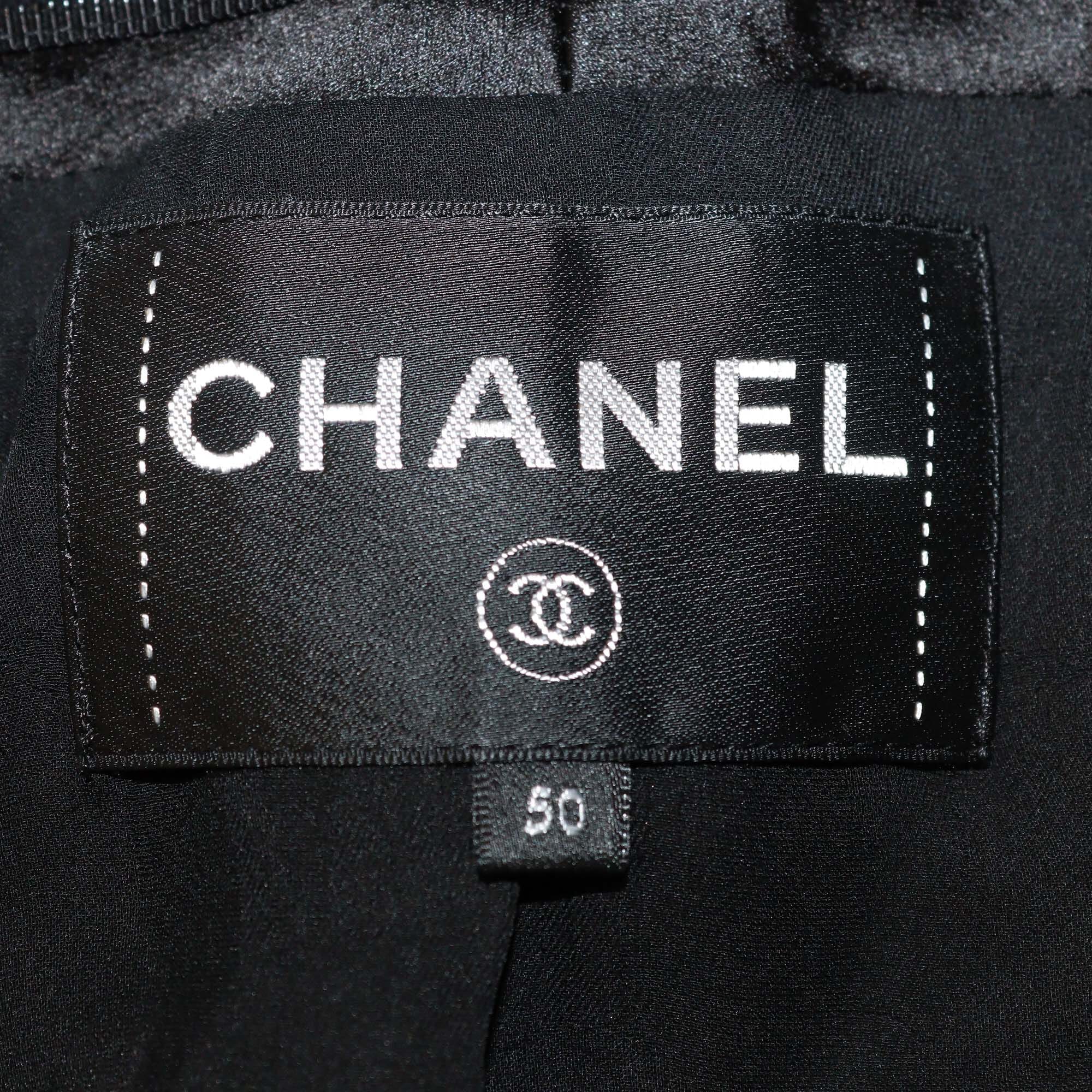 Chanel Black Embroidered Camellia Two Pocket Off Shoulder Button Up Jacket Womens Chanel