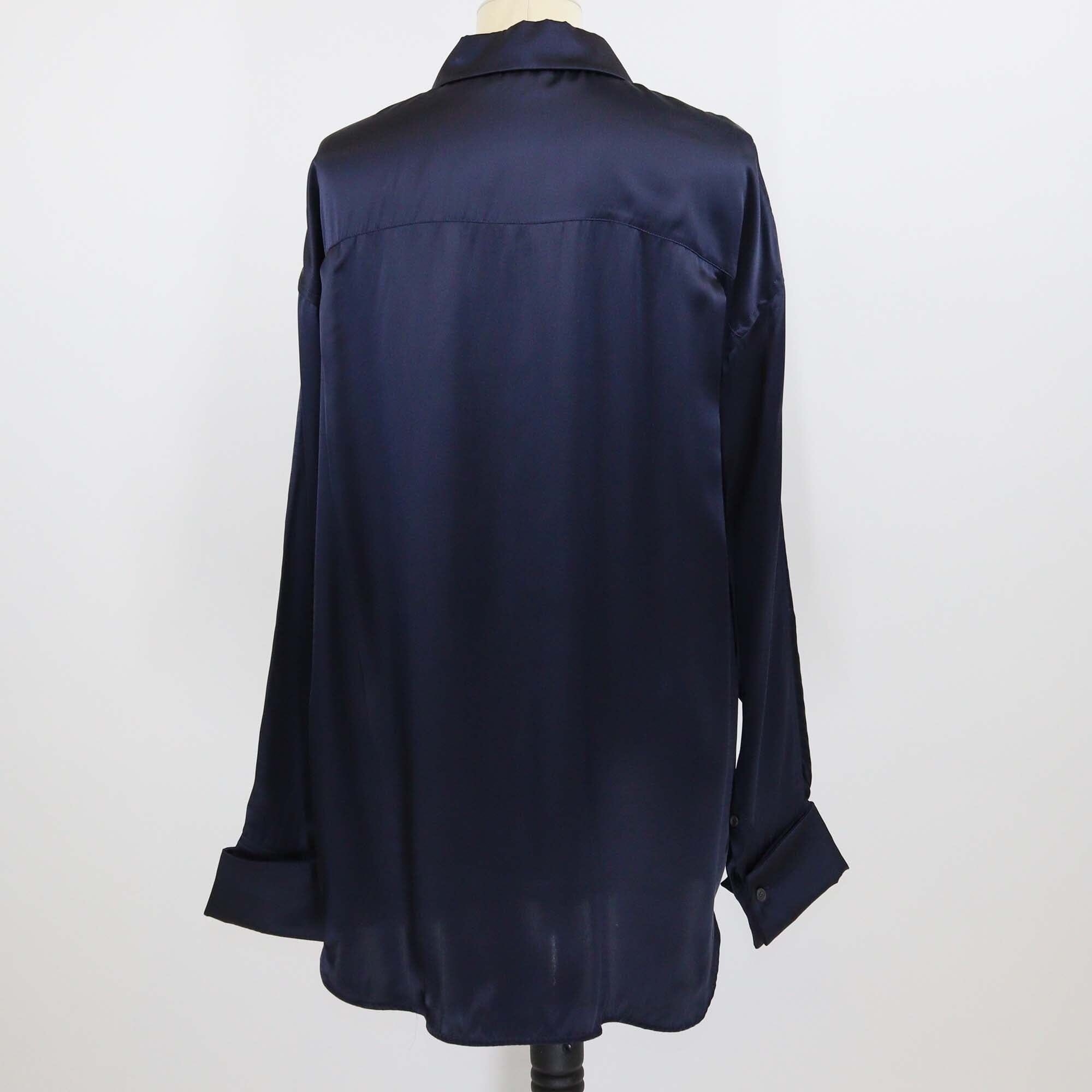 Loewe Dark Blue Shiny Silk Long Sleeve Shirt Womens Loewe