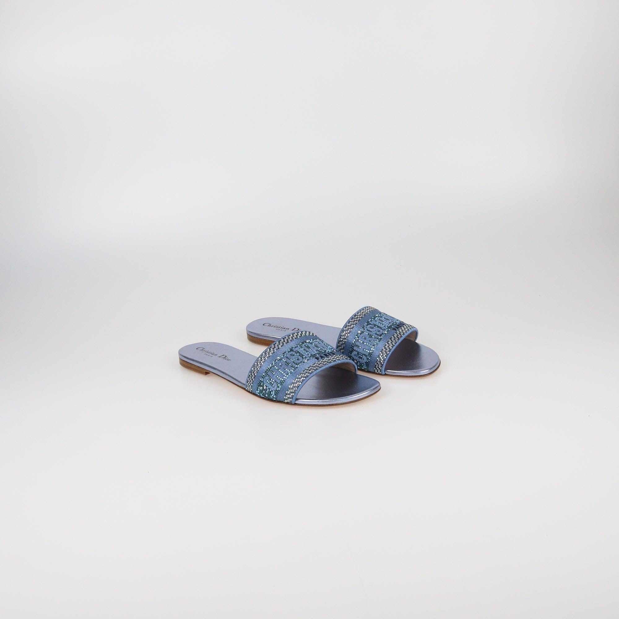 Christian Dior Indigo Meta Dway Flat Slides Womens Christian Dior