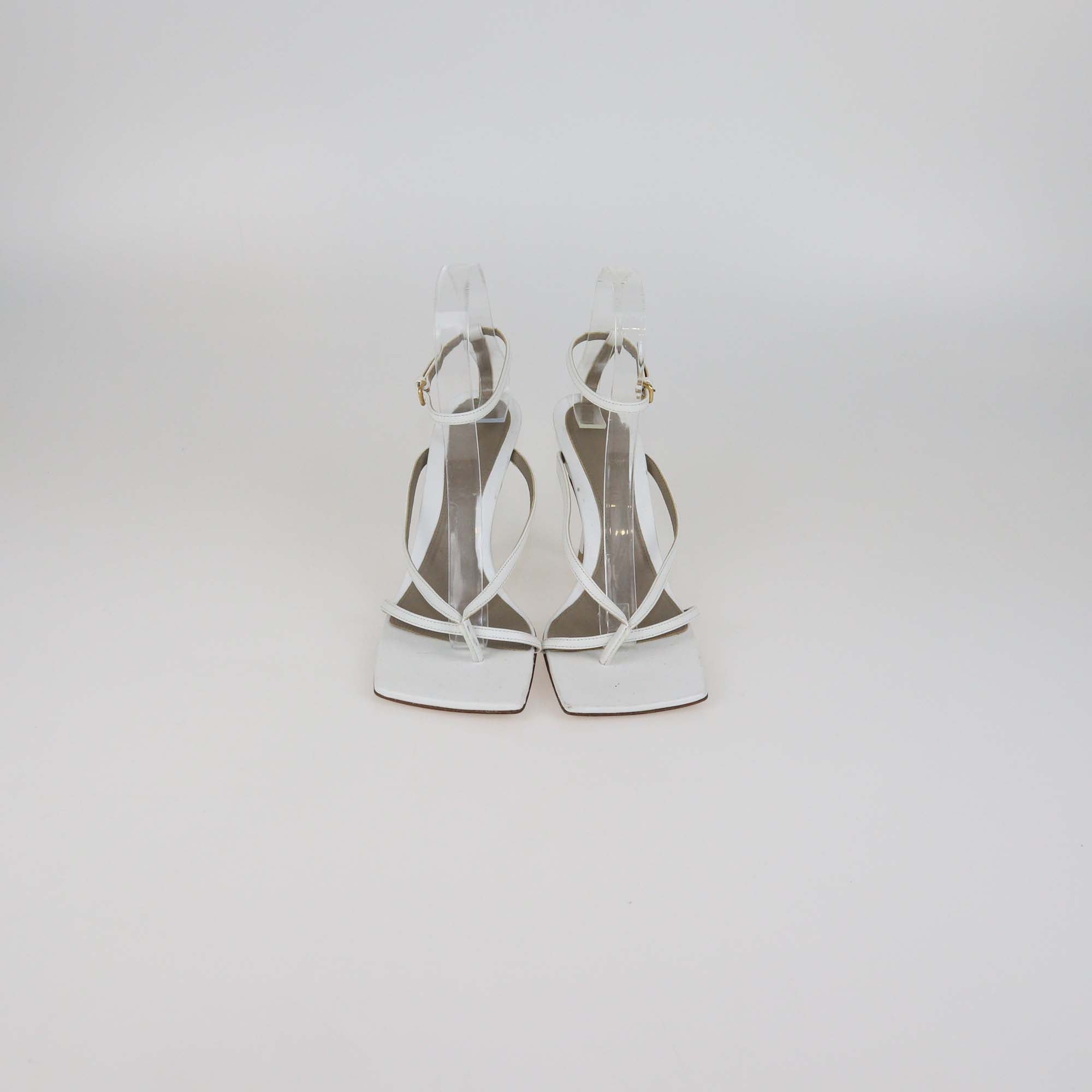 Bottega Veneta White Leather Ankle Strap Sandals