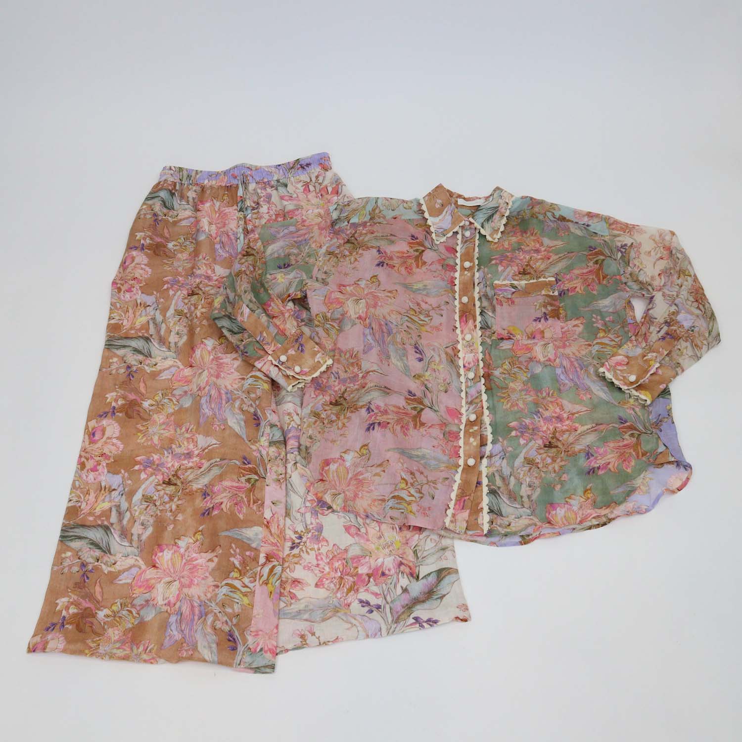 Zimmermann Multicolor Ramie Cira Floral Print Shirt & Trouser