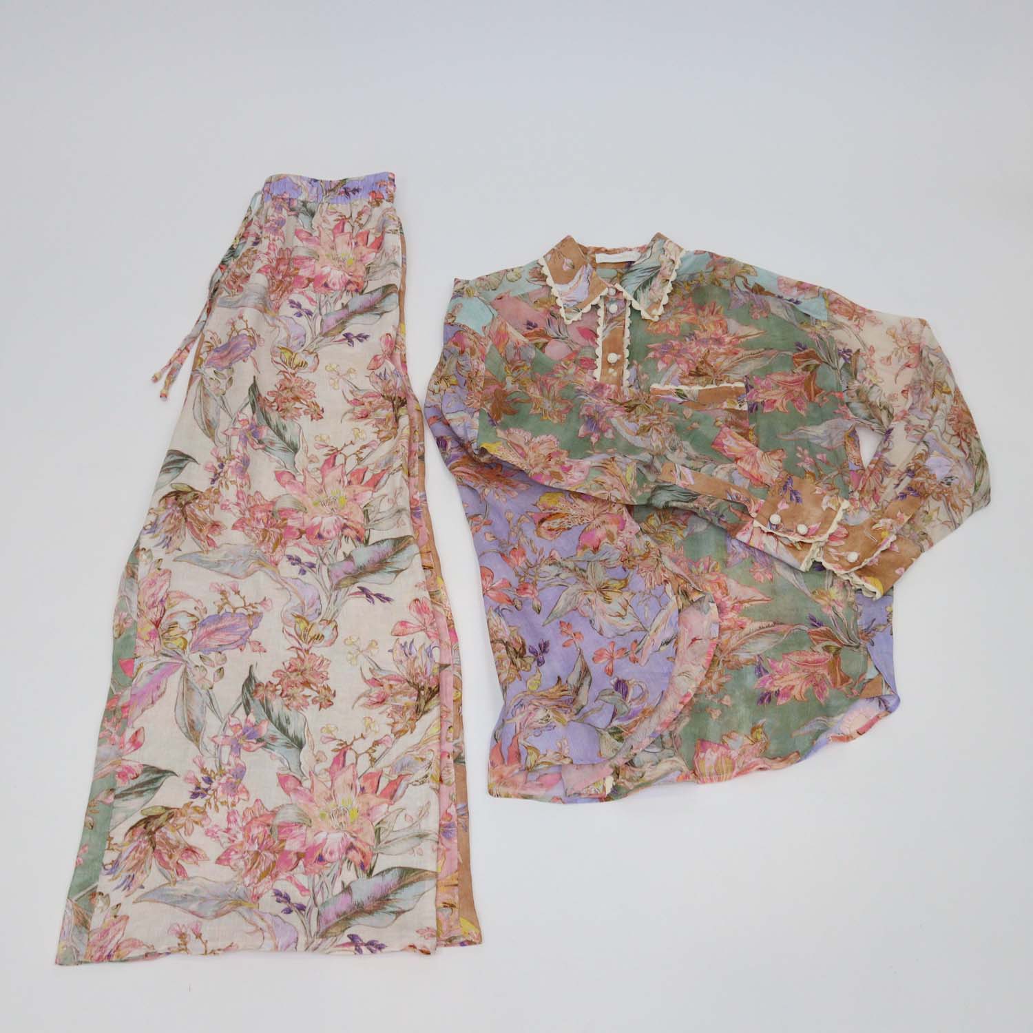 Zimmermann Multicolor Ramie Cira Floral Print Shirt & Trouser