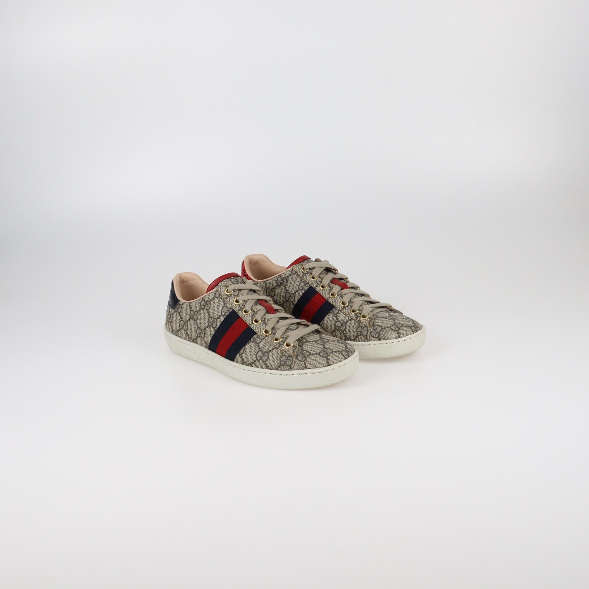 Gucci Beige GG Supreme Web Ace Sneakers Womens Gucci