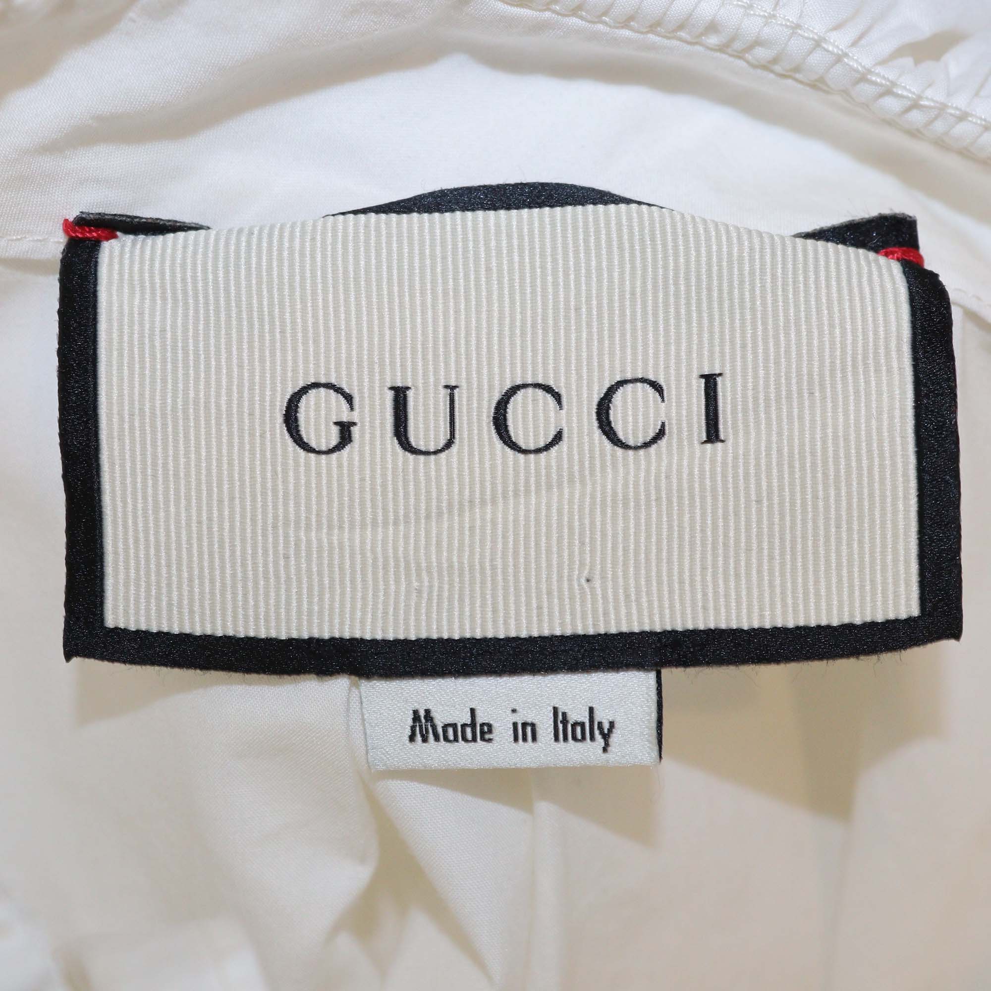 Gucci Off White Cotton Ruffled Long Sleeve Shirt Blouse