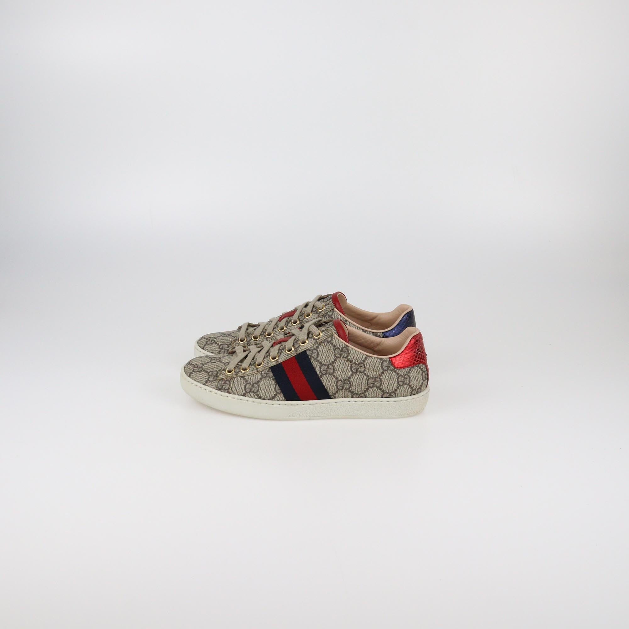 Gucci Beige GG Supreme Web Ace Sneakers Womens Gucci