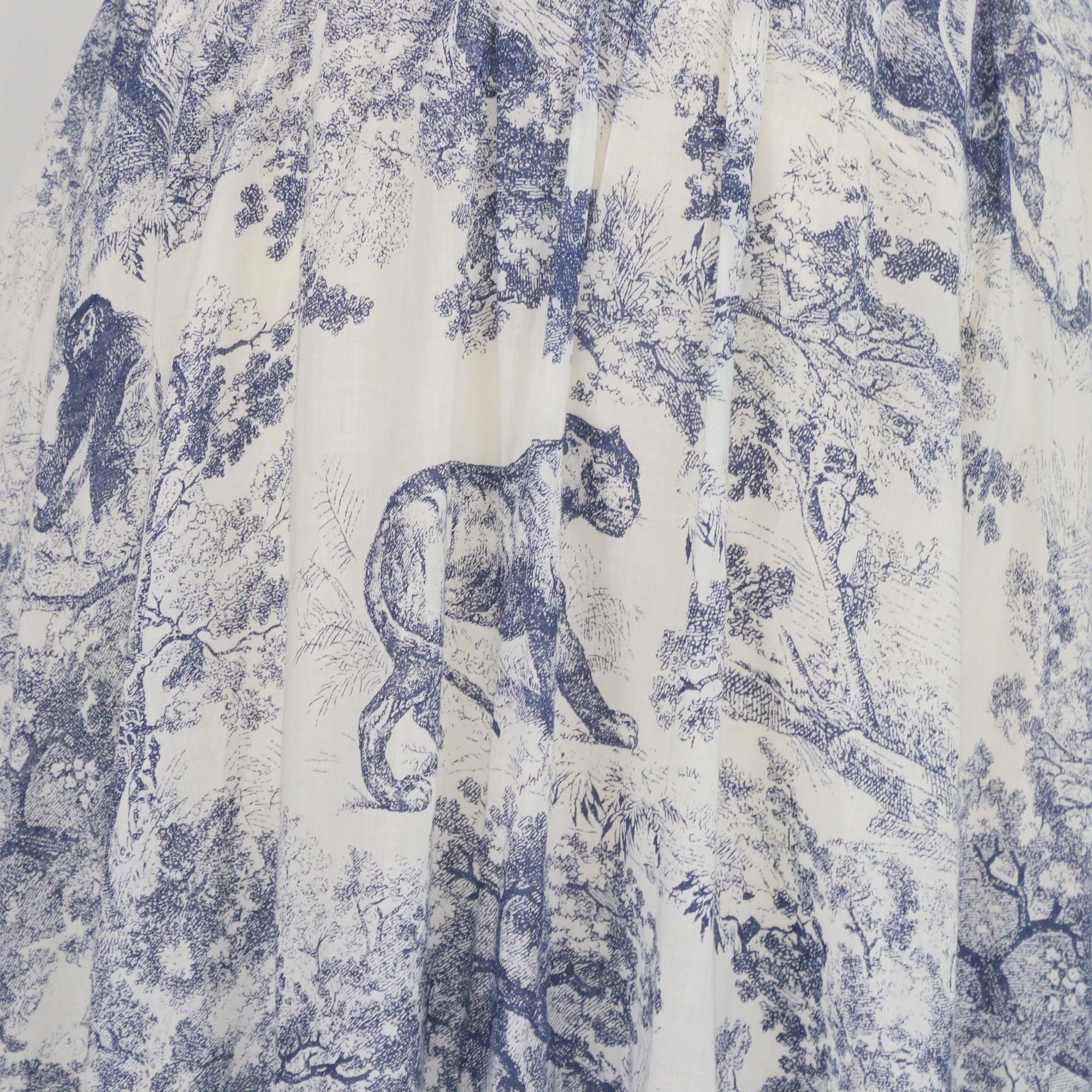 Christian Dior Navy Blue Toile De Jouy Printed Cotton Flared Skirt