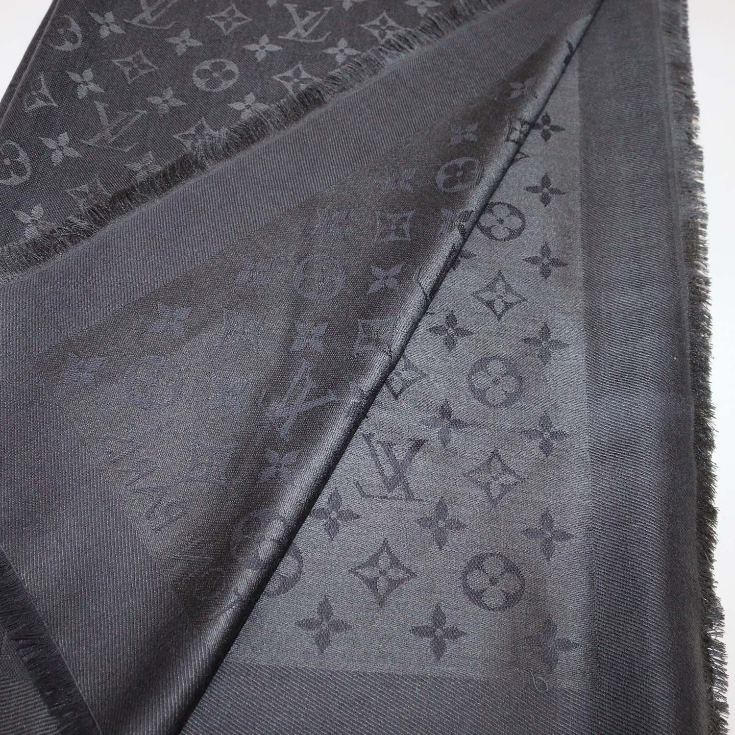 Louis Vuitton Dark Grey Silk and Wool Monogram Classic Shawl