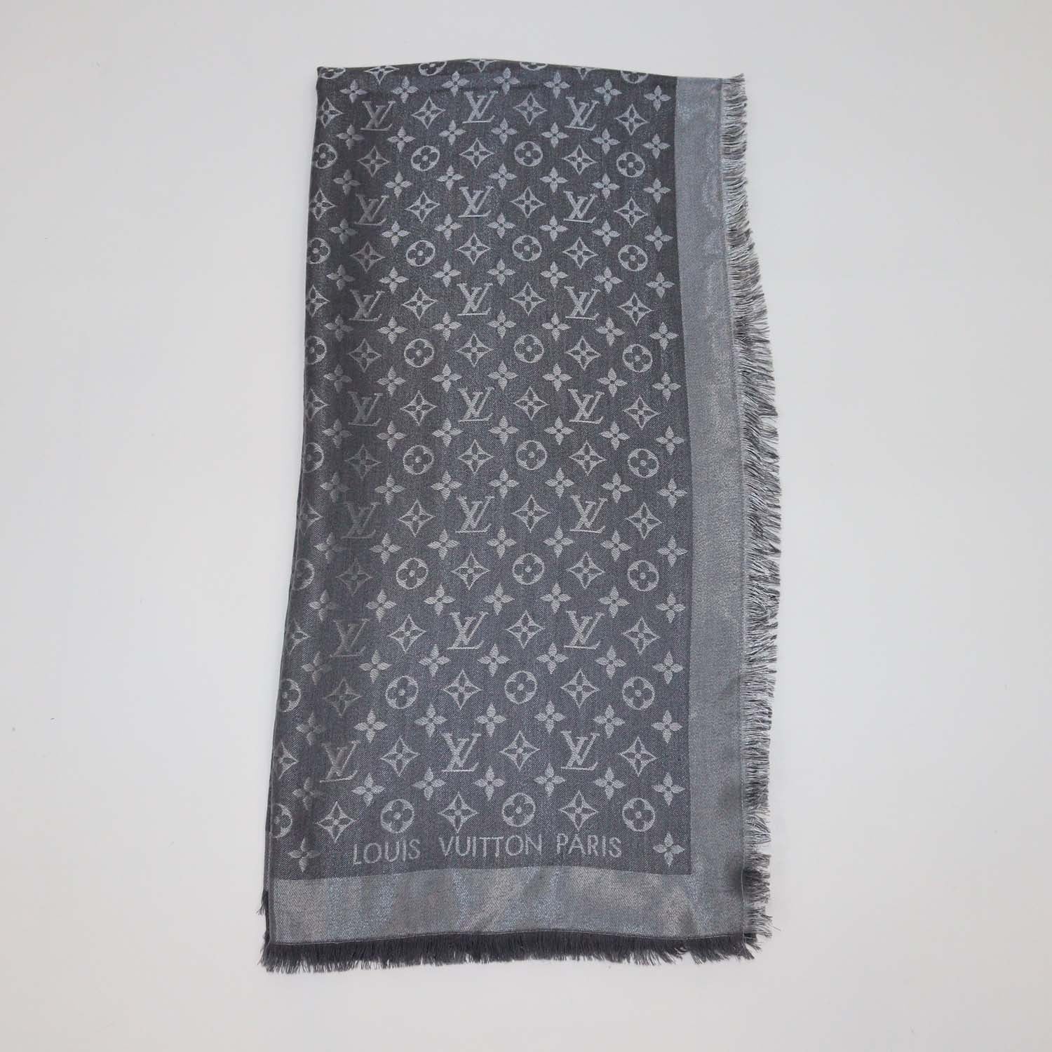 Louis Vuitton Metallic Grey Blend Silk Monogram Classic Shawl