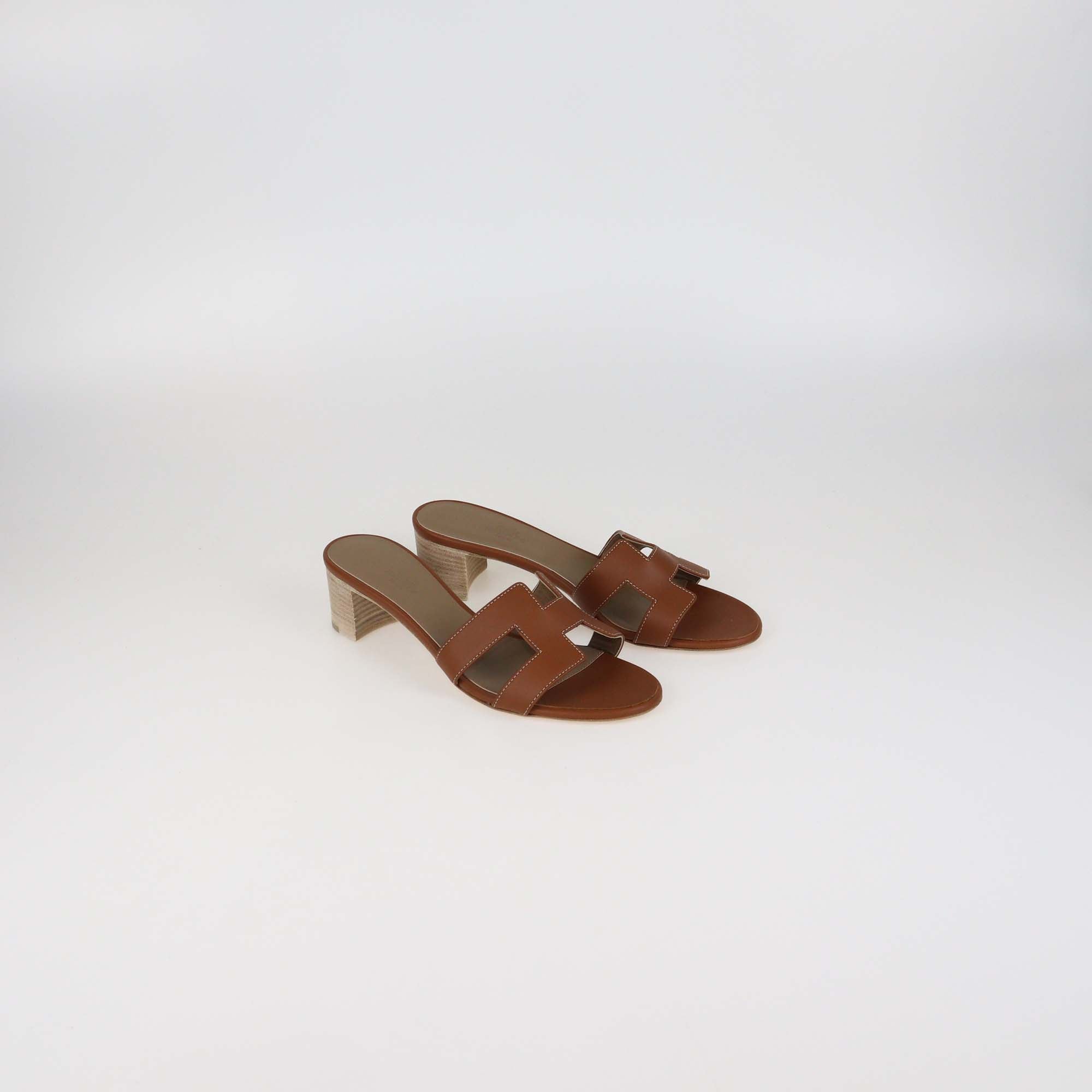 Hermes Gold Leather Oasis Sandals