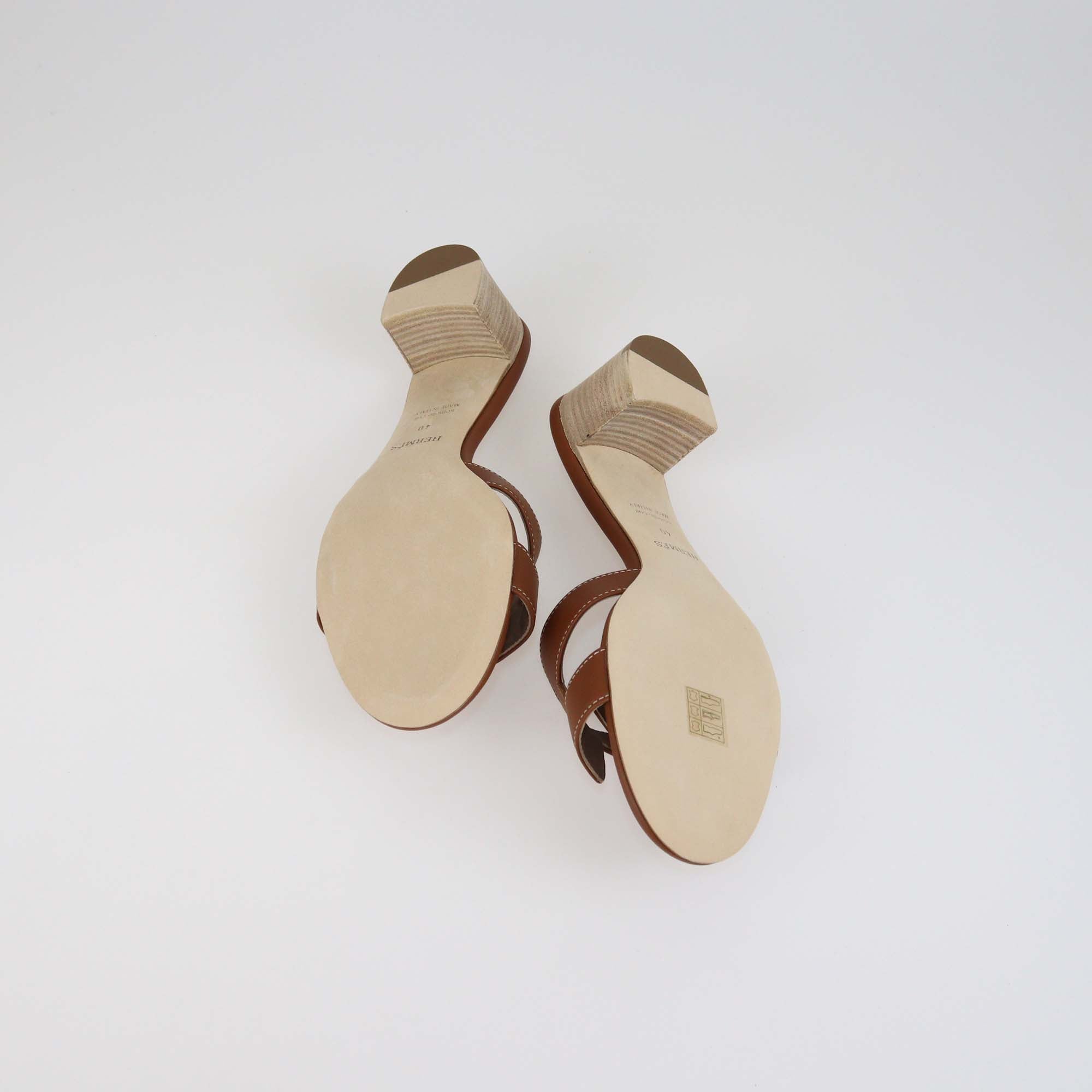 Hermes Gold Leather Oasis Sandals