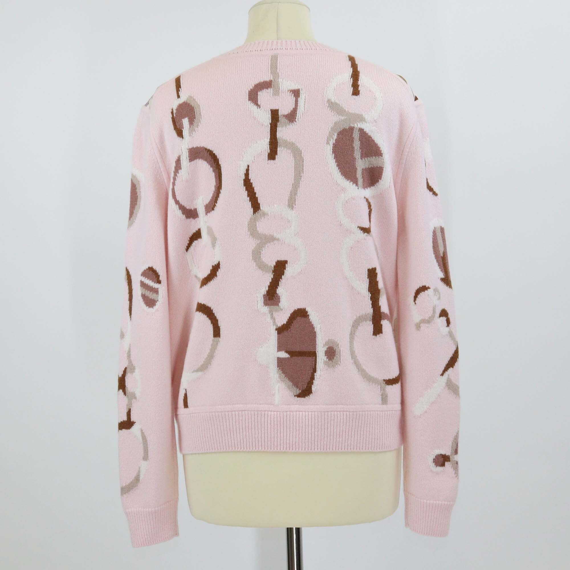 Hermes Pink Silk and Cashmere Knit Do Re Boucles Print Crewneck Sweatshirt Womens Hermes