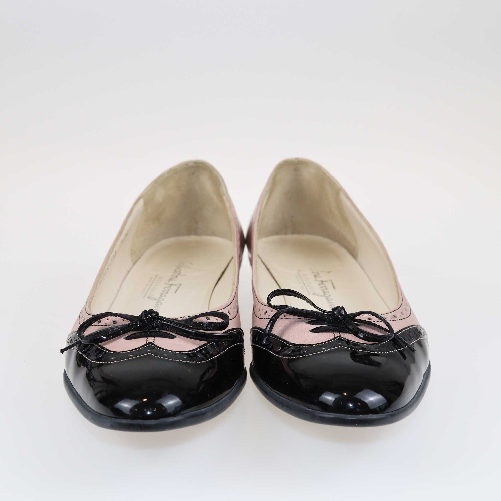 Salvatore Ferragamo Pink/Black Bow Ballet Flats Shoes Salvatore Ferragamo