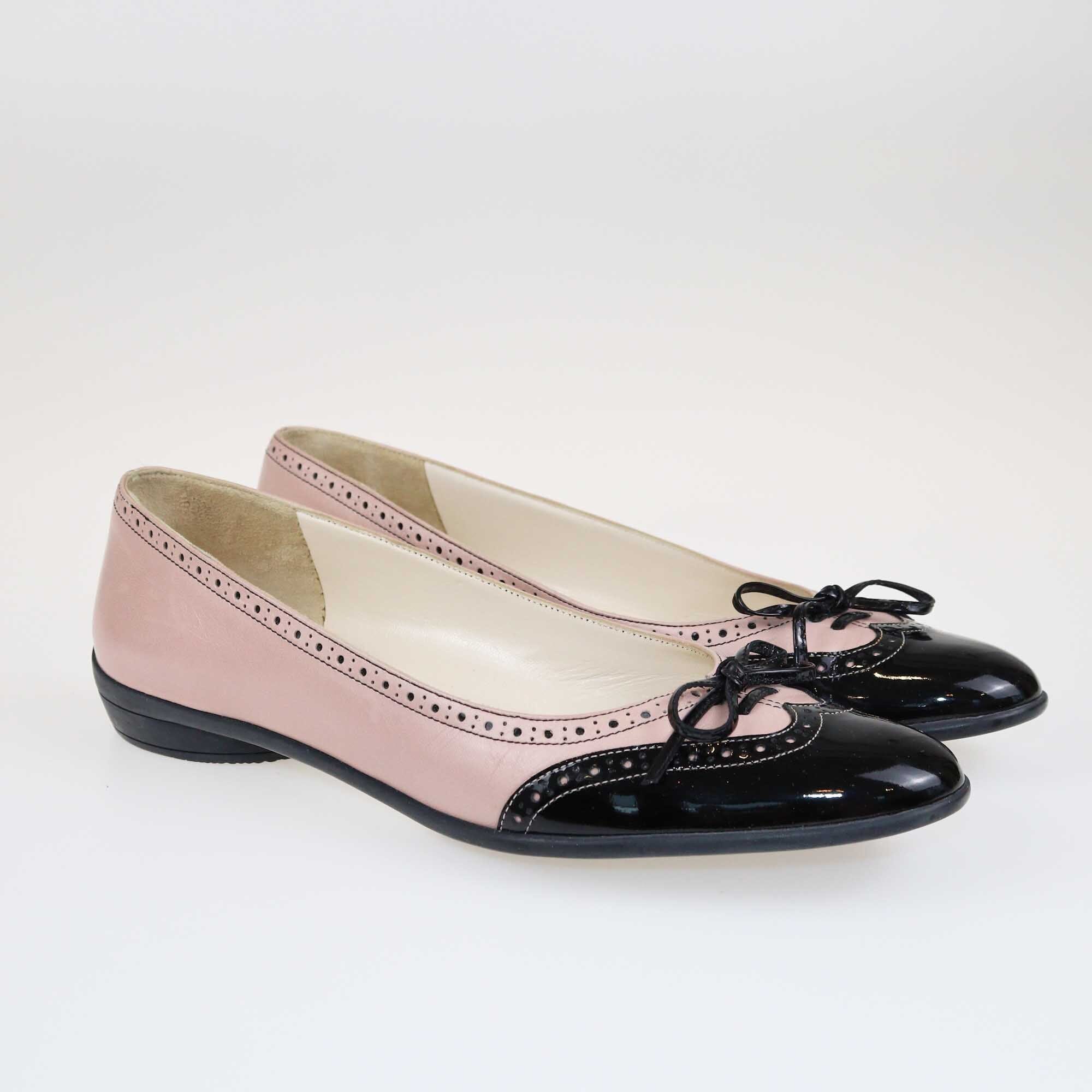 Salvatore Ferragamo Pink/Black Bow Ballet Flats Shoes Salvatore Ferragamo