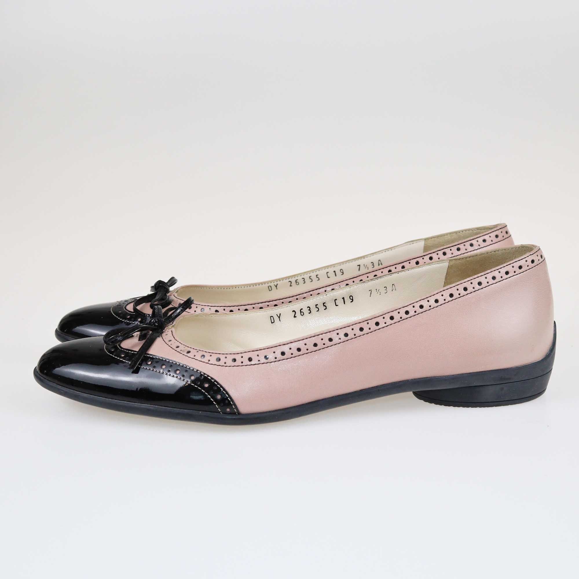 Salvatore Ferragamo Pink/Black Bow Ballet Flats Shoes Salvatore Ferragamo