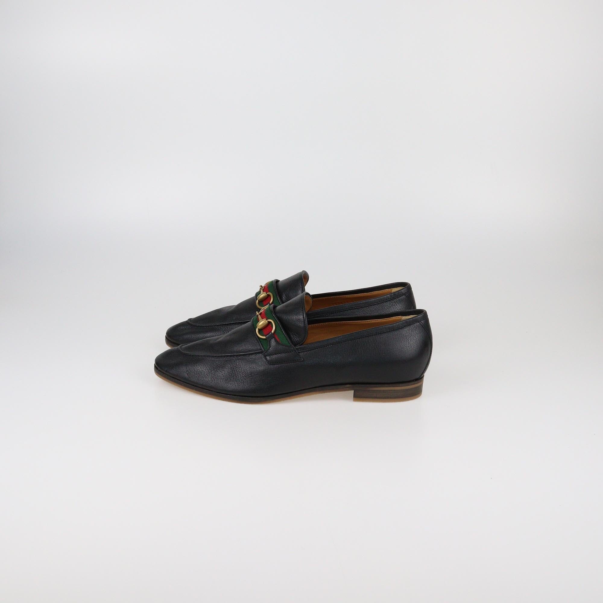 Gucci Black Horsebit Web Detail Slip On Loafers Womens Gucci