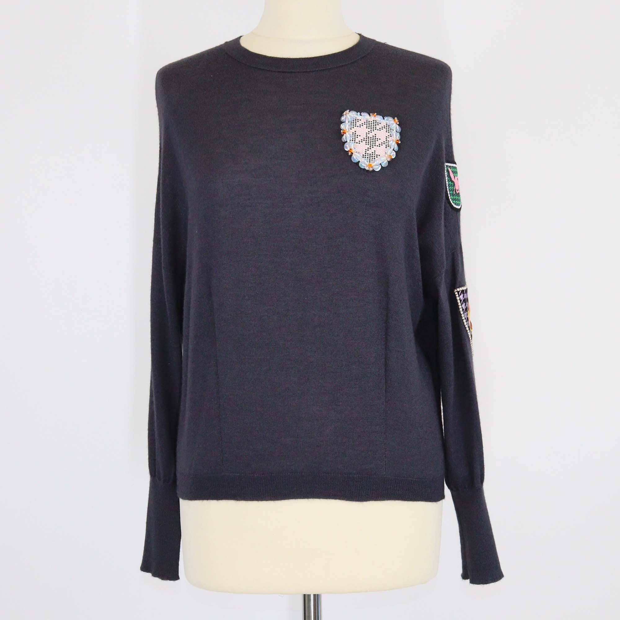 Christian Dior Navy Blue Blend Cashmere Patches Detail Sweatshirt