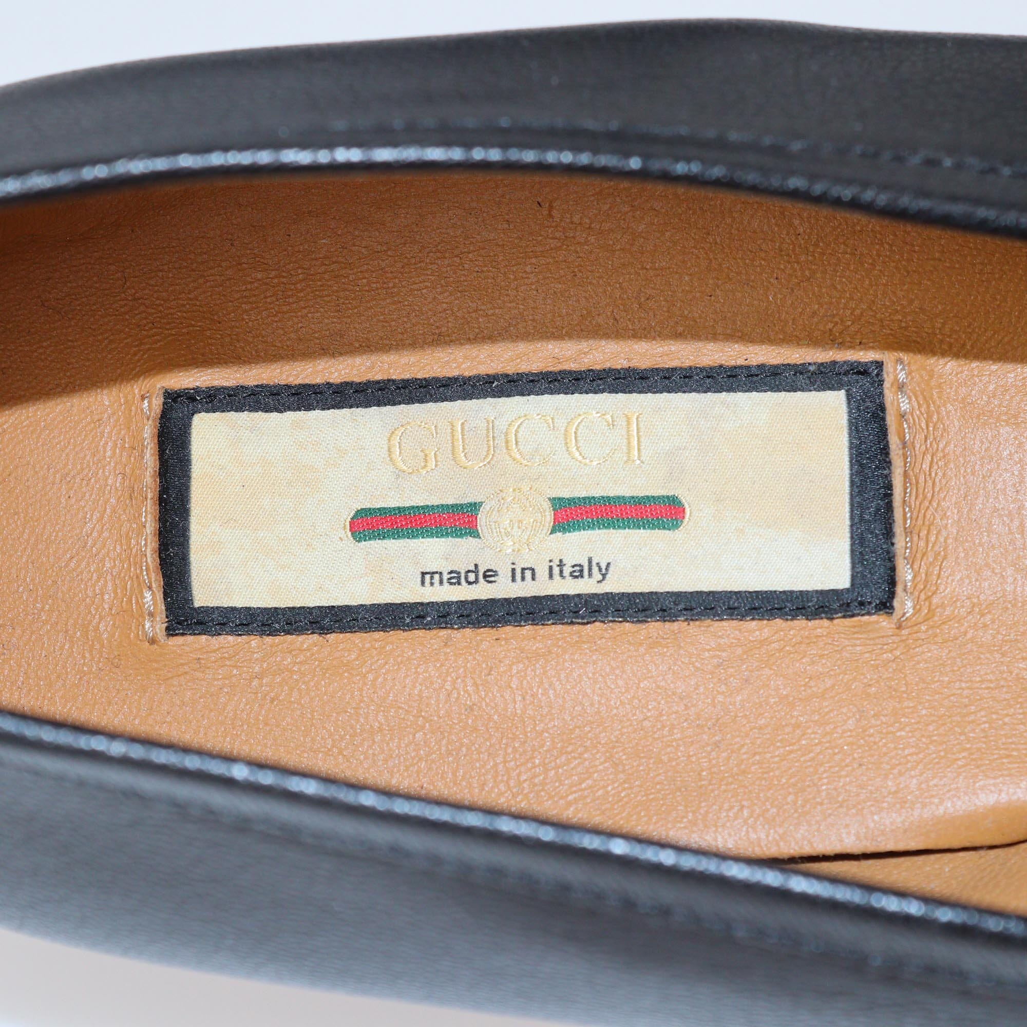 Gucci Black Horsebit Web Detail Slip On Loafers Womens Gucci