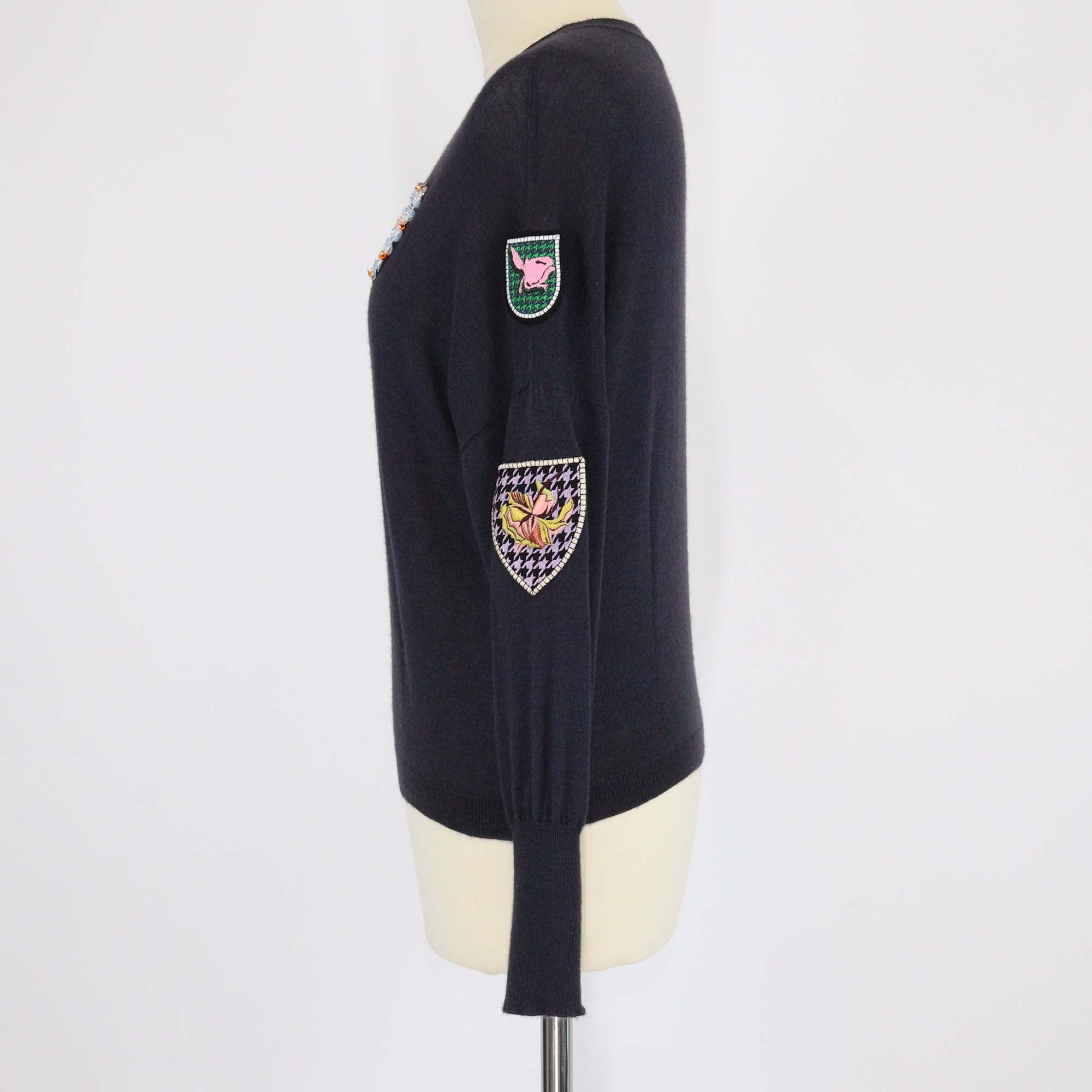 Christian Dior Navy Blue Blend Cashmere Patches Detail Sweatshirt
