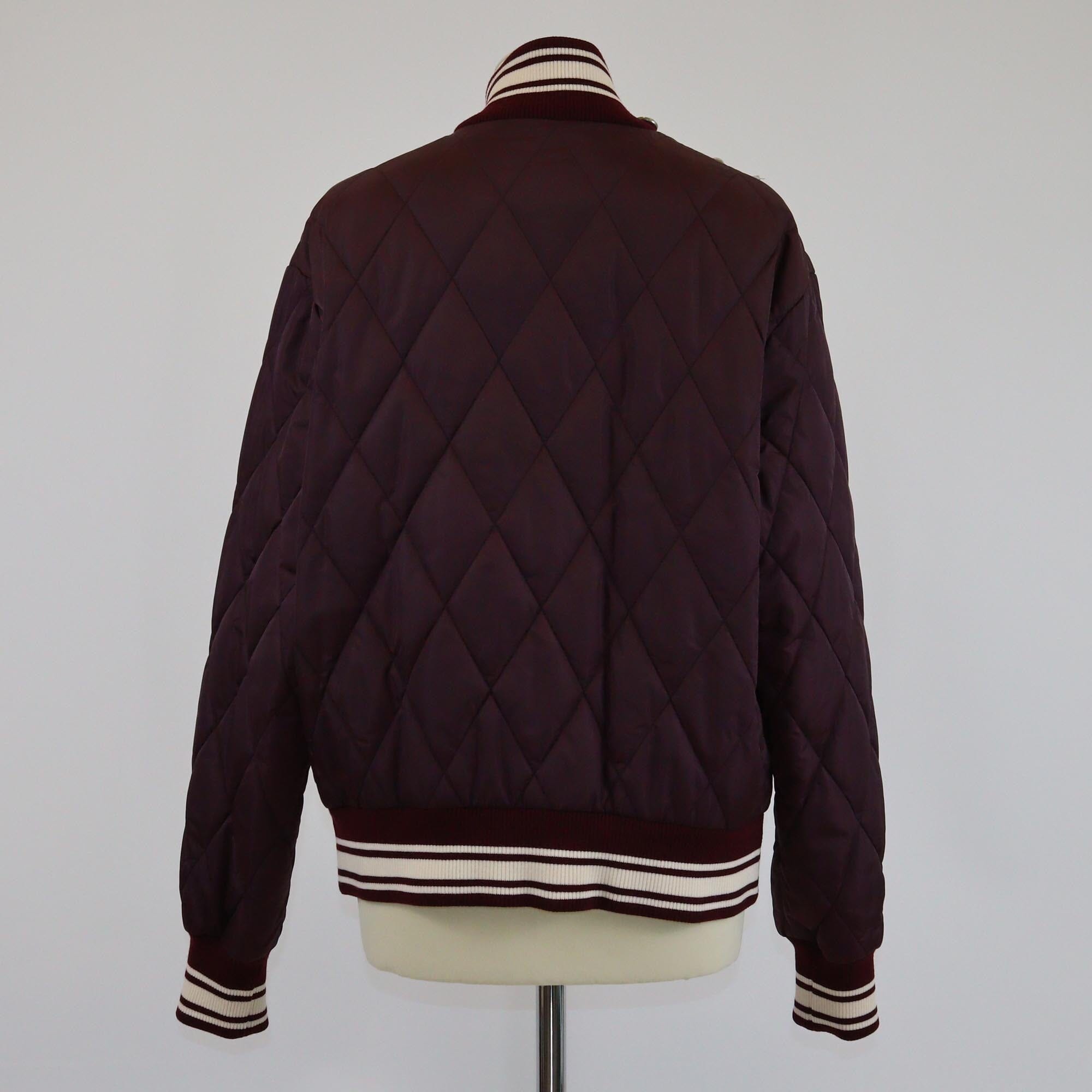 Dolce & Gabbana Maroon Quilted Embroidered Button Studded Bomber Jacket Womens Dolce & Gabbana
