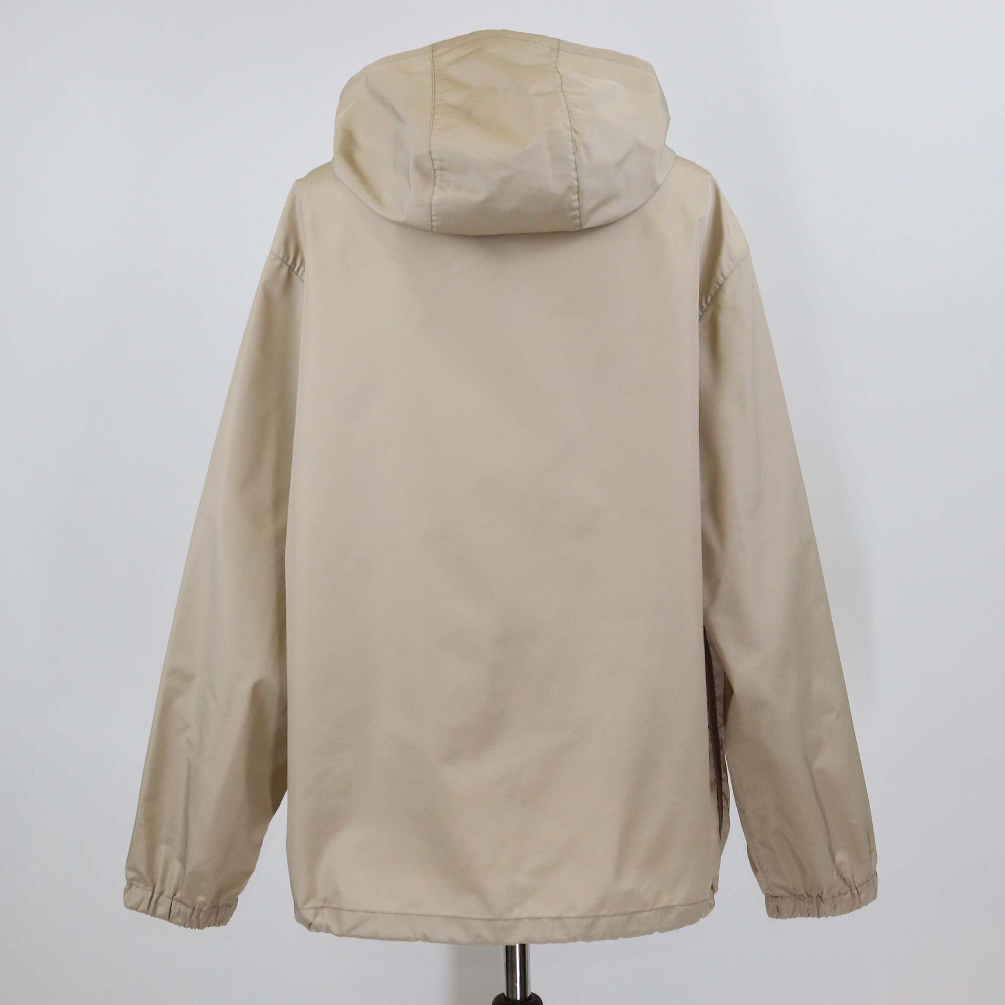 Miu Miu Beige Technical Fabric Logo Embroidered Blouson Hoodie Jacket Womens Miu Miu