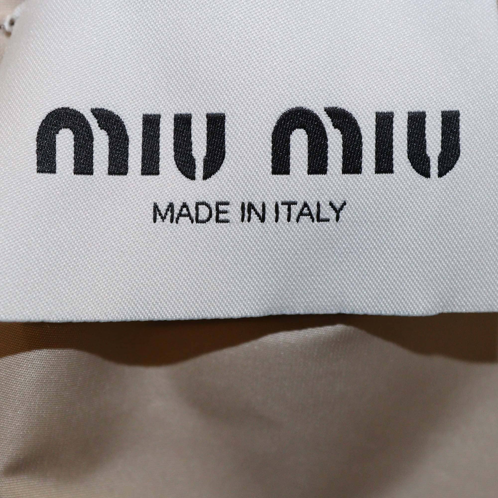 Miu Miu Beige Technical Fabric Logo Embroidered Blouson Hoodie Jacket Womens Miu Miu