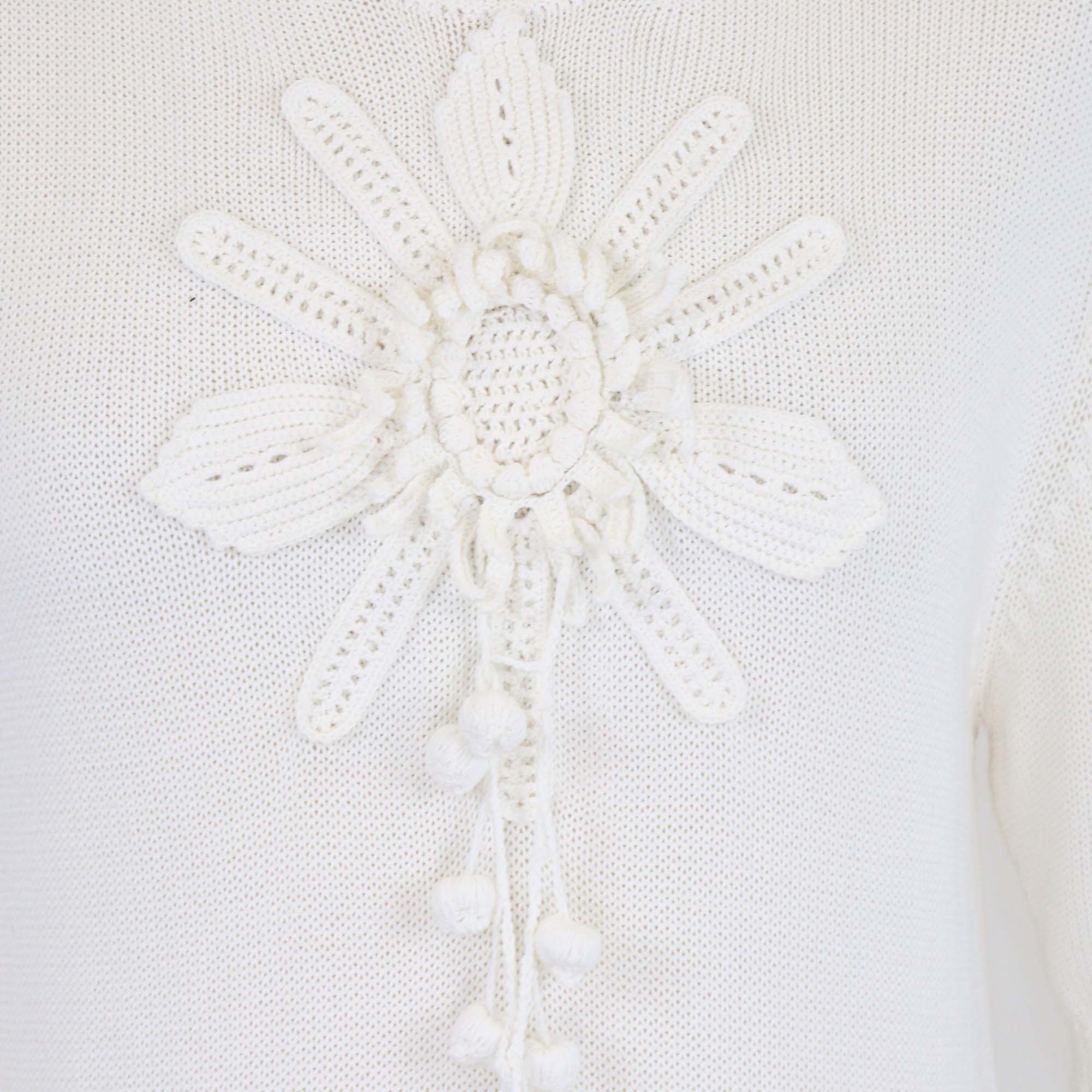 Loewe Off White Cotton Blend Knitted Crew Neck Short Sleeve Top