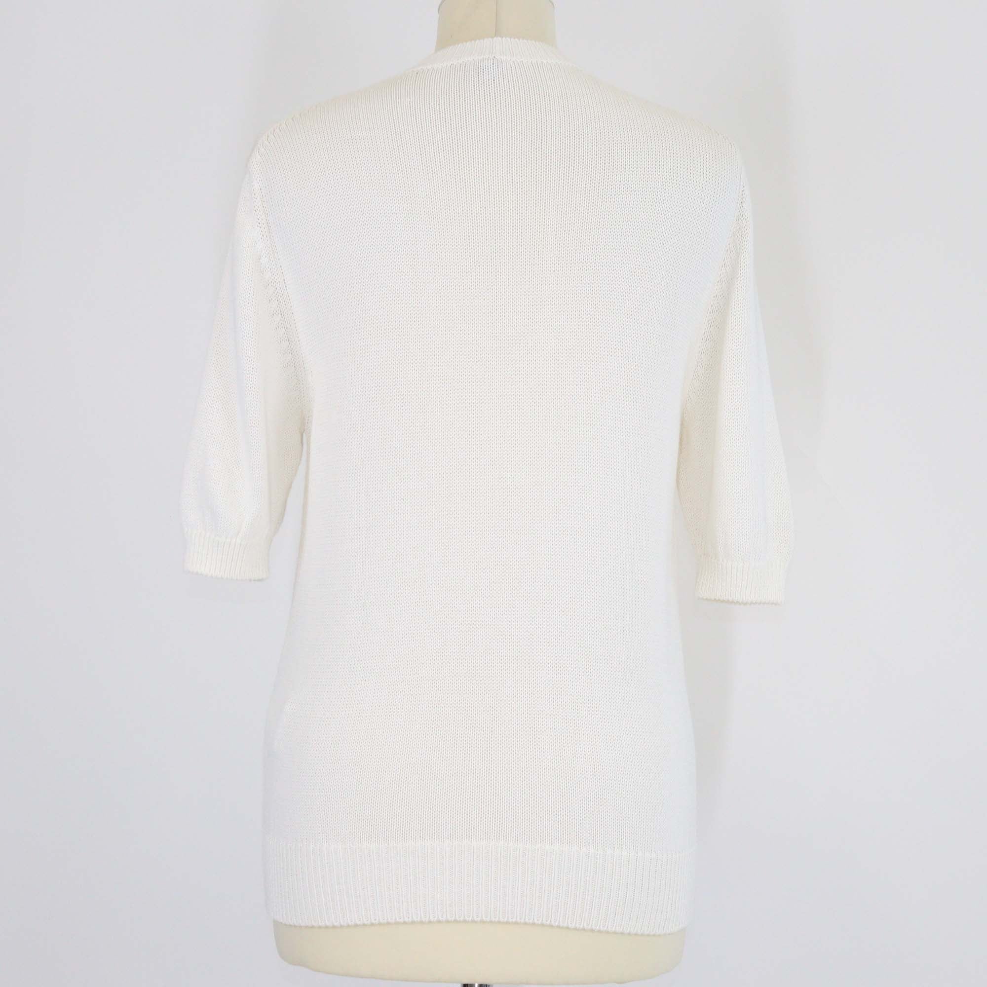Loewe Off White Cotton Blend Knitted Crew Neck Short Sleeve Top